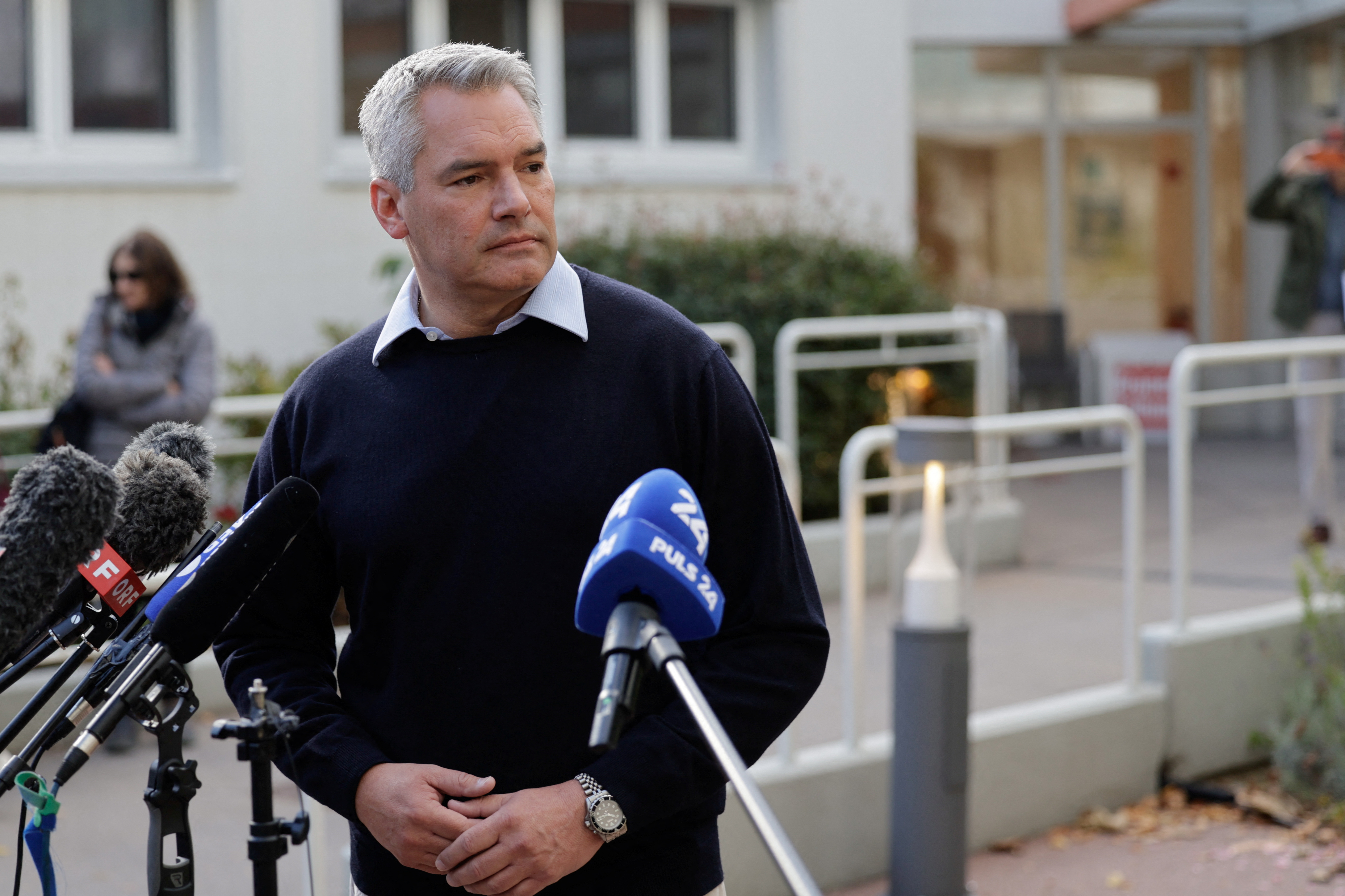 Austrian Chancellor Karl Nehammer speaking