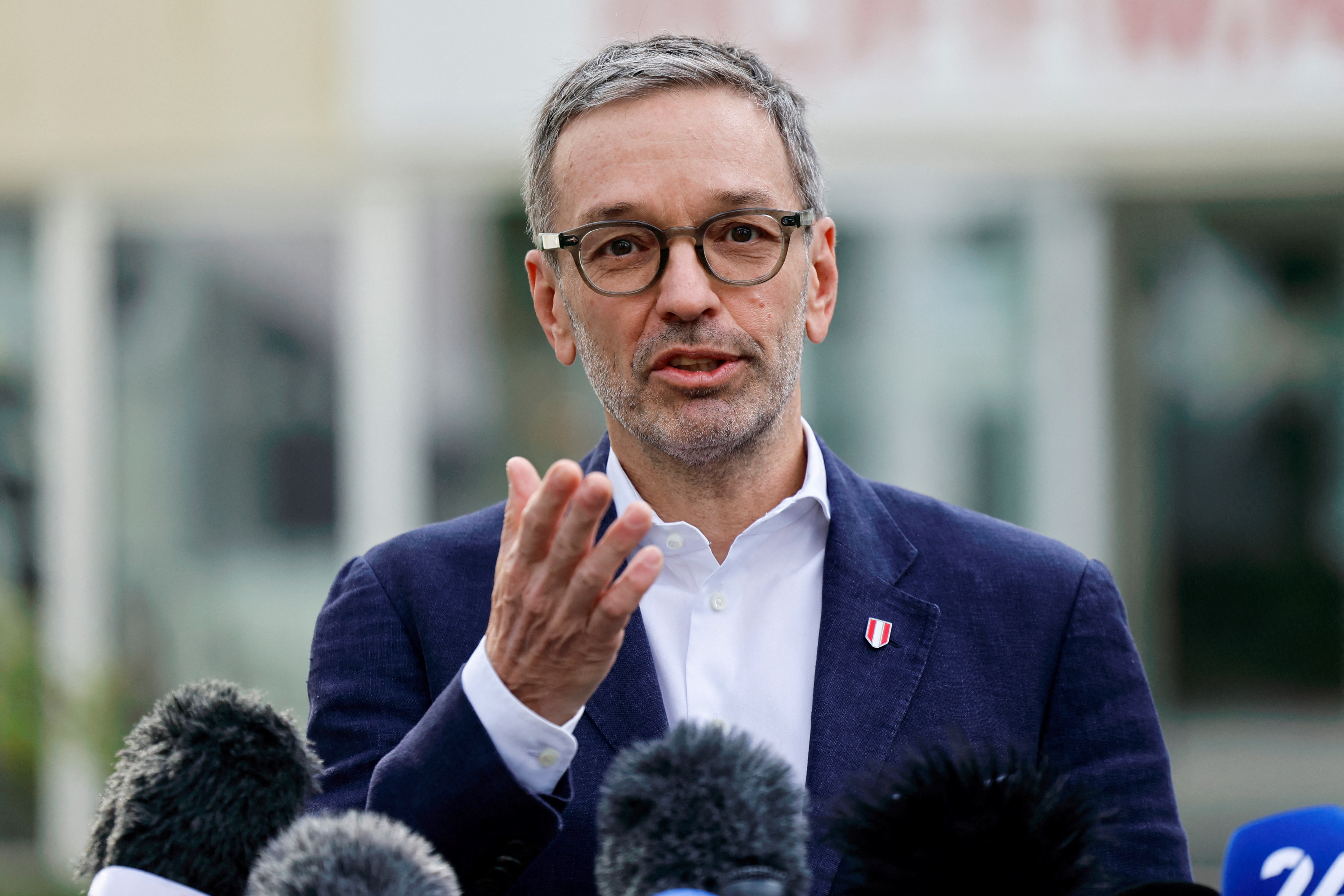Herbert Kickl, head of the Freedom Party, speaking