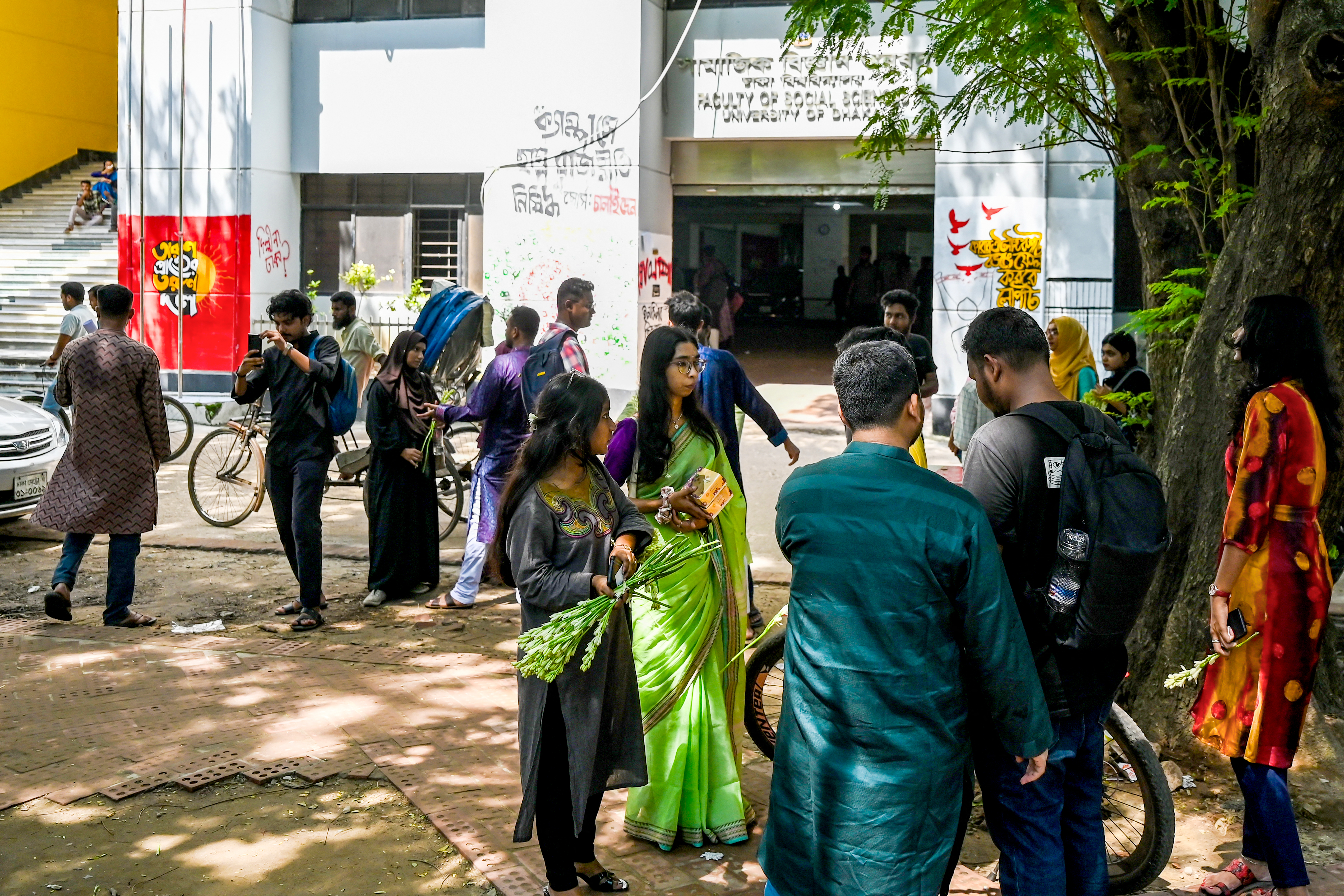 Students gather at the Dhaka University campus