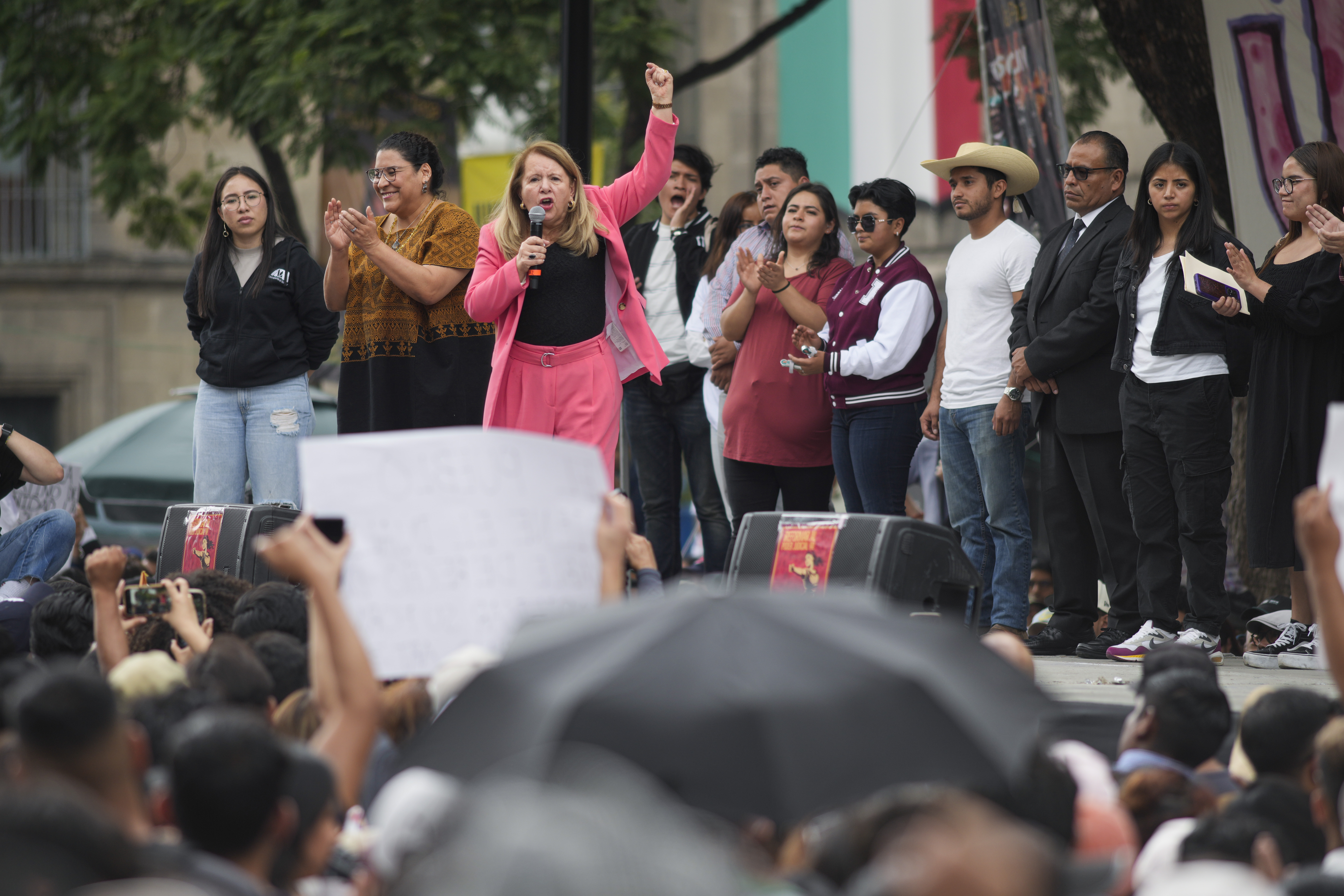Justice Minister Loretta Ortiz speaks during a rally