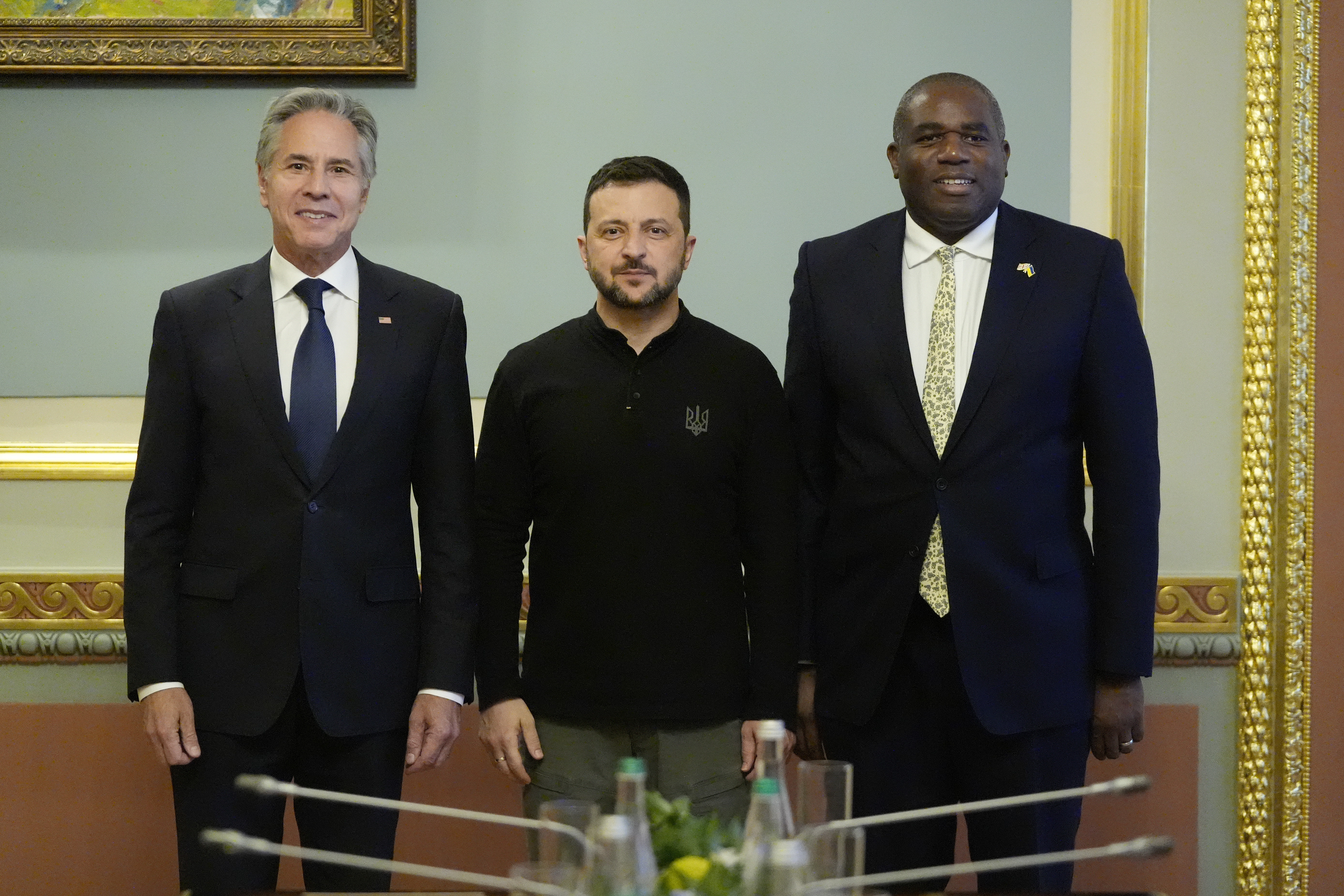 U.S. Secretary of State Antony Blinken and Britain's Foreign Secretary David Lammy meet with Ukraine's President Volodymyr Zelenskyy at the Mariinsky Palace in Kyiv, Ukraine, Wednesday, Sept. 11, 2024.