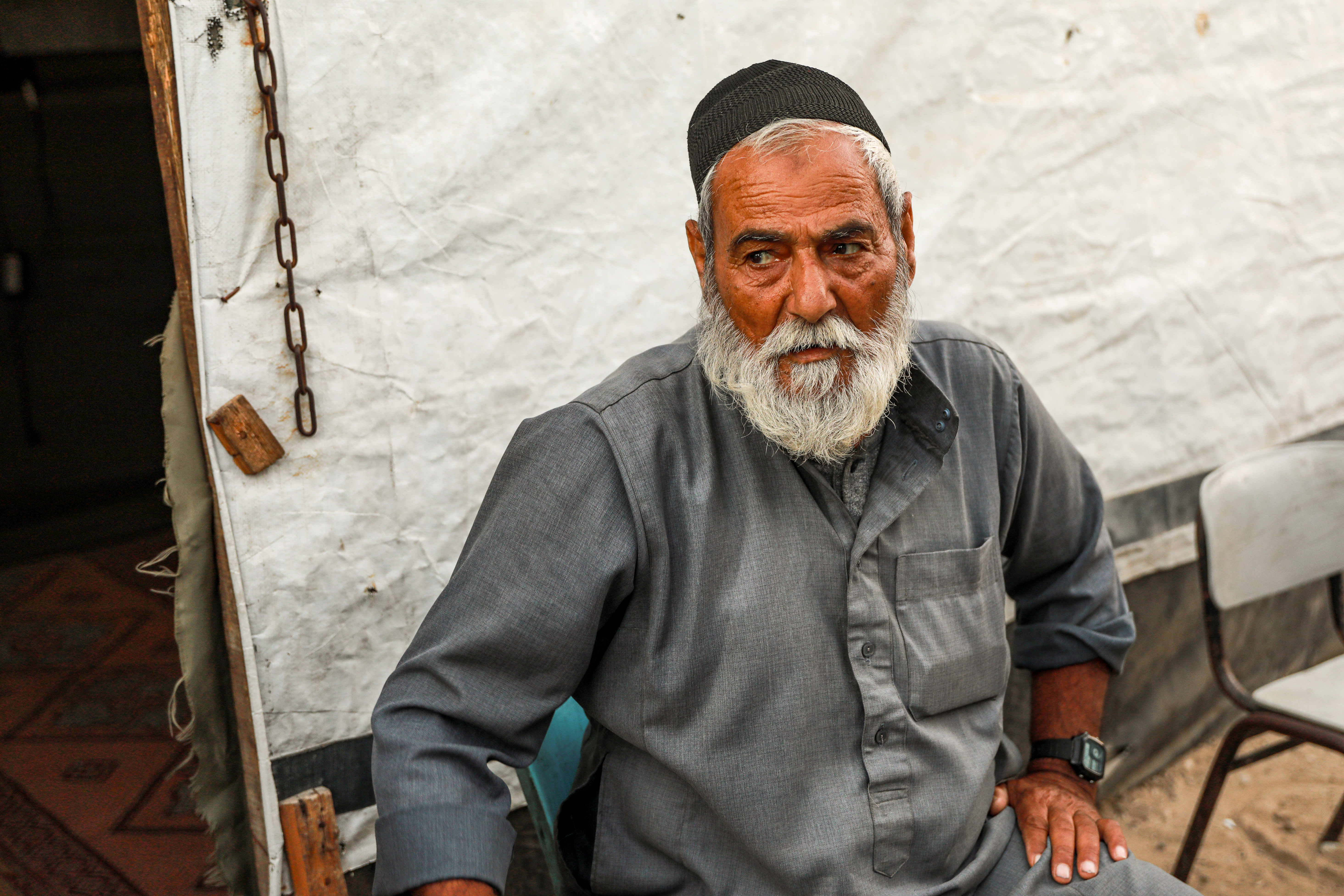 Khaled Abu Nasser speaks to Al Jazeera after the killing of Yahya sinwar in a displacement camp in Deir el-Balah, Gaza, as Israel's war on civilians there continues