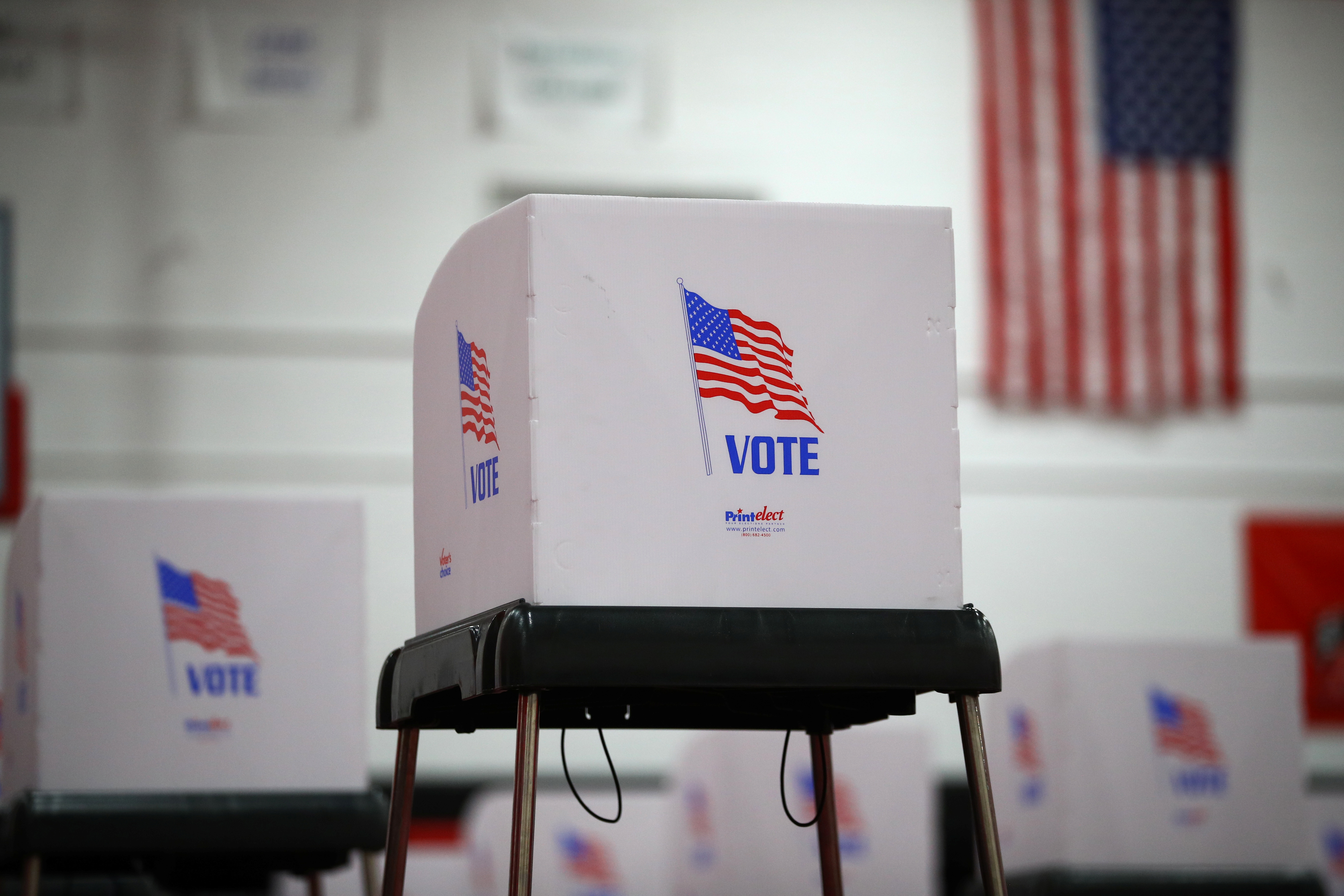 A privacy booth is seen at a polling station located in the Maryland, US