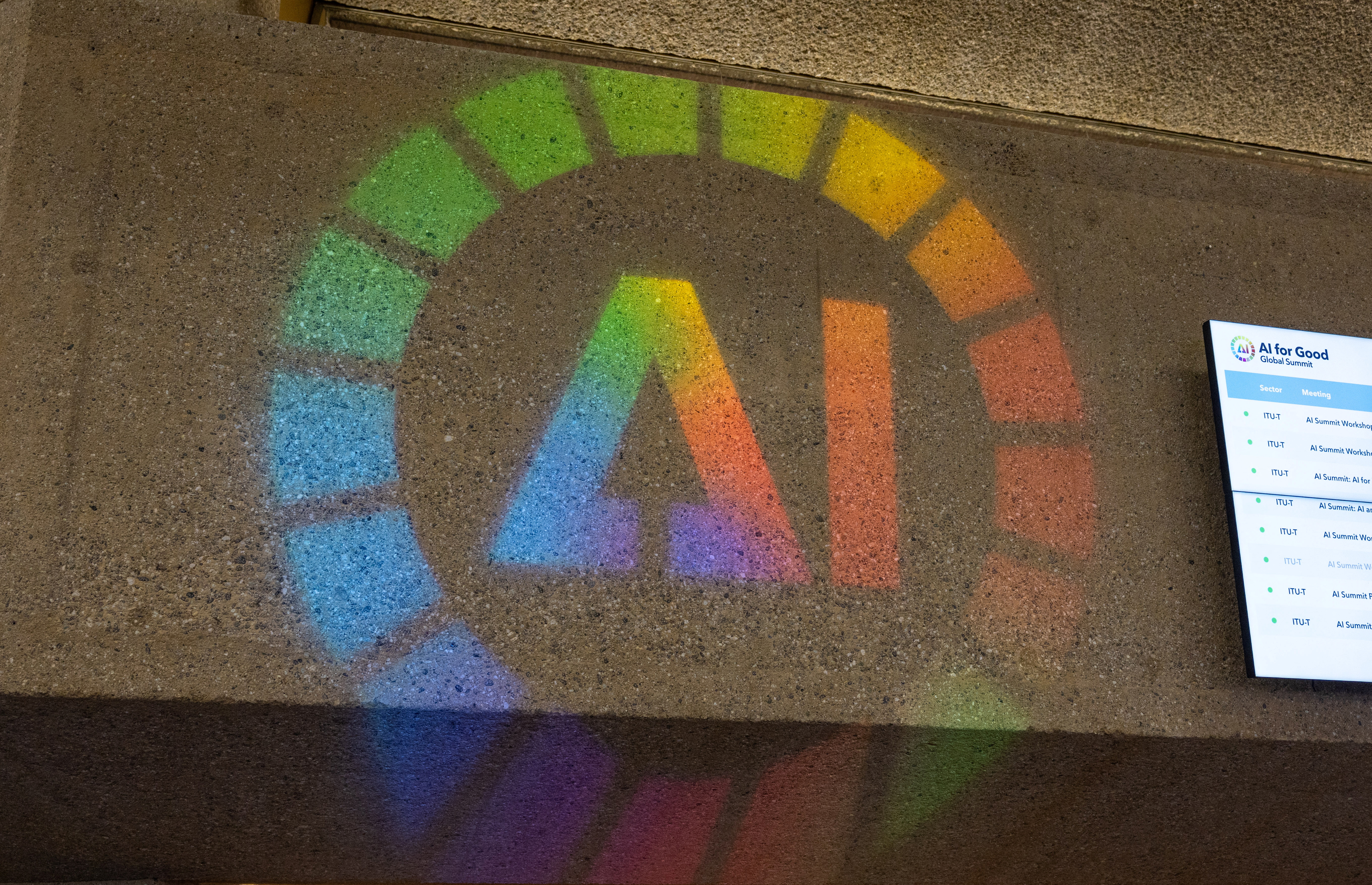 A logo is seen during the AI for Good Global summit on artificial intelligence, organised by the International Telecommunication Union (ITU), in Geneva, Switzerland, May 30, 2024. REUTERS/Denis Balibouse