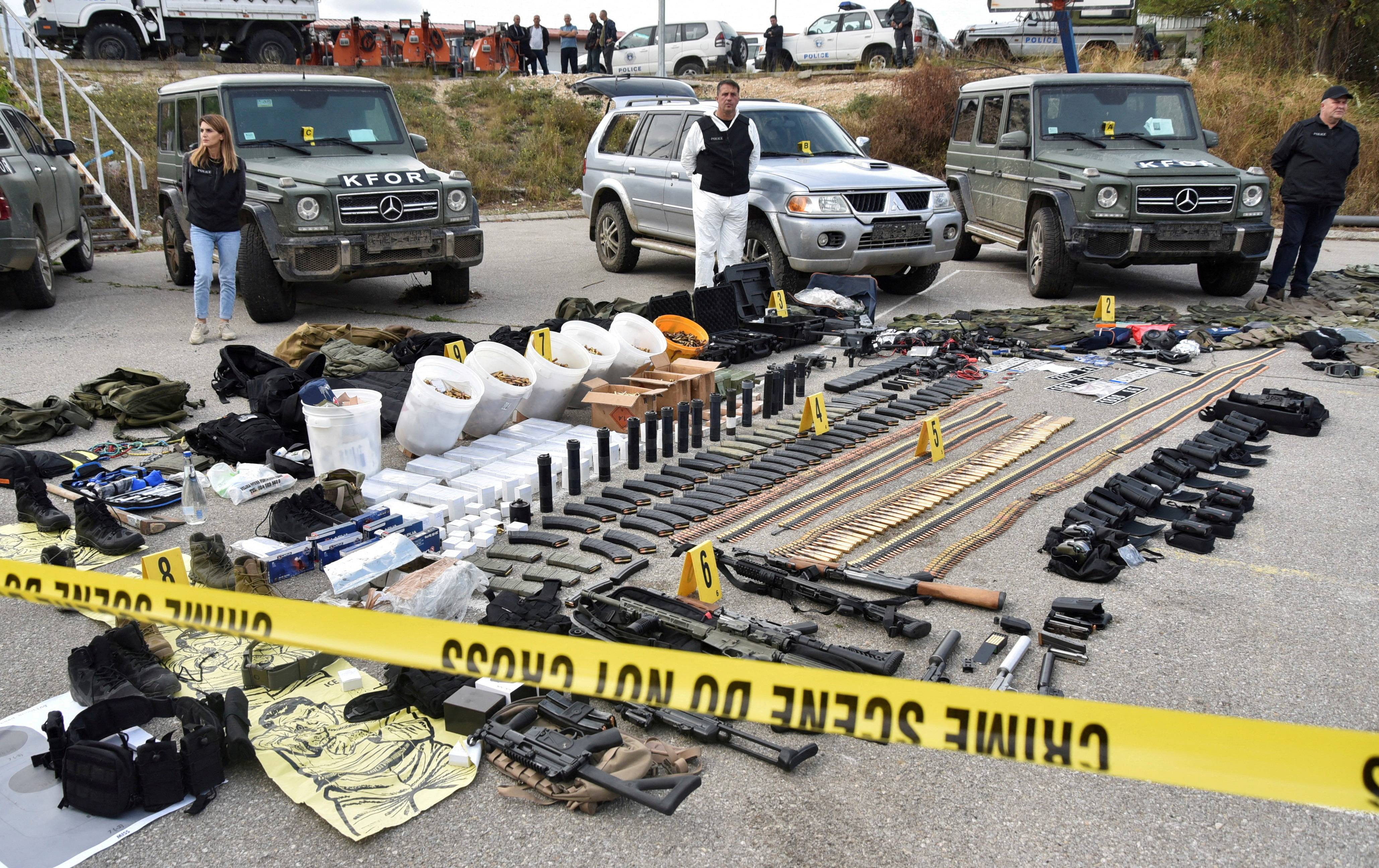 FILE PHOTO: Kosovo police displays weapons and military equipment, seized during a police operation in the village of Banjska, at a police camp near Mitrovica, Kosovo September 25, 2023. Reuters REUTERS/Laura Hasani/File Photo