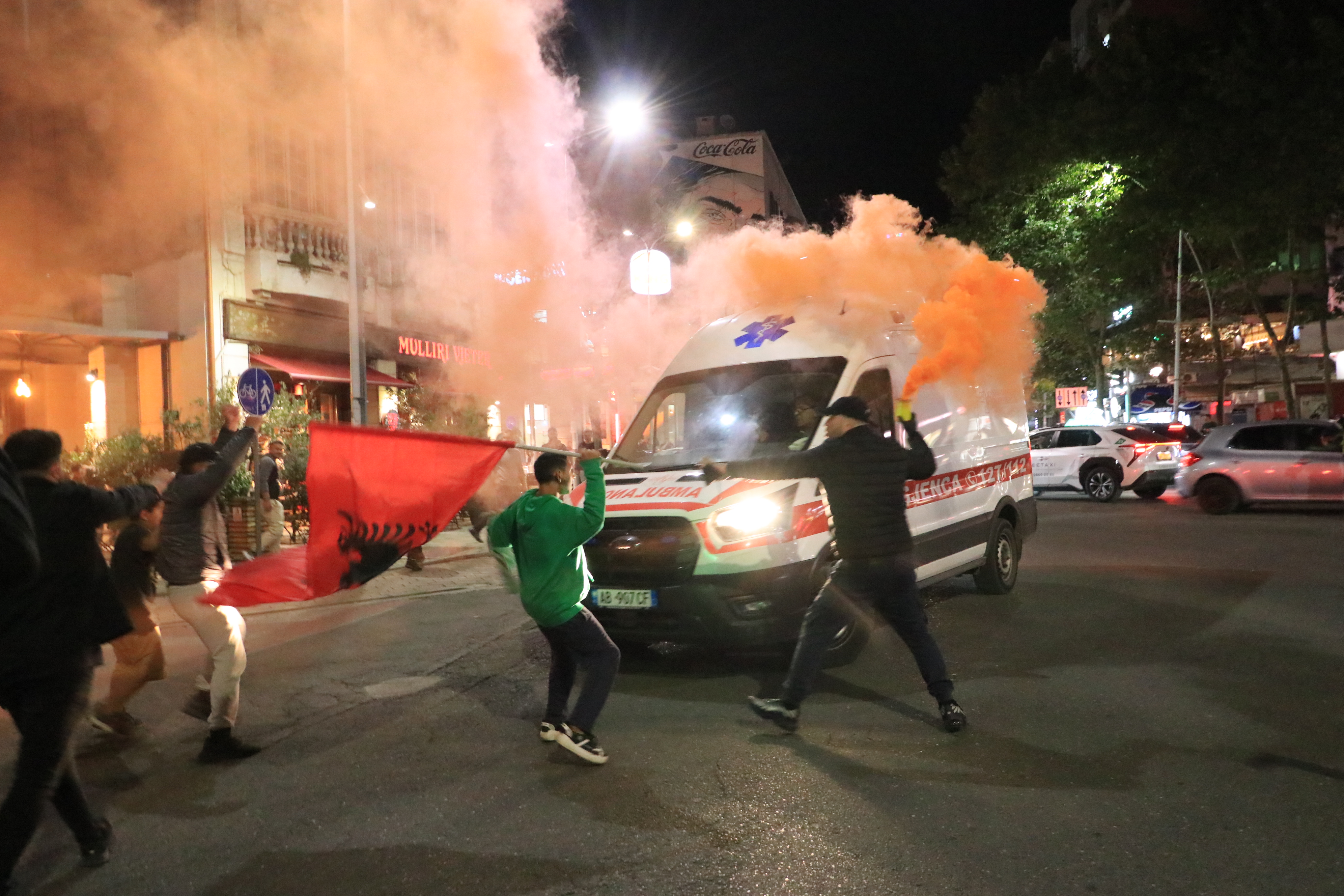 People gathered in front of the Prime Ministry building for the anti-government protest, organized with the call of the main opposition Democratic Party (PD) in capital Tirana, Albania on October 7