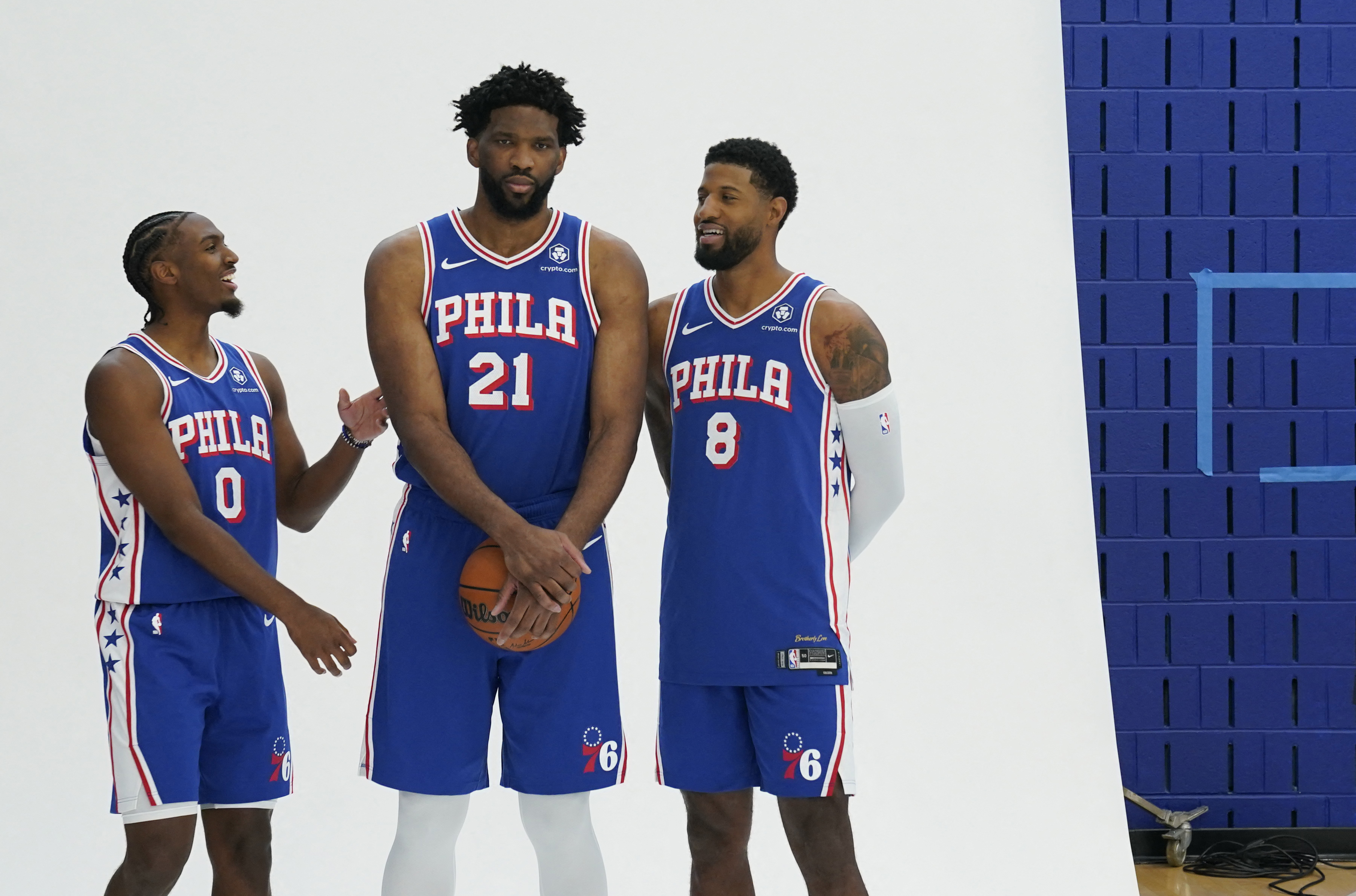 Philadelphia players pose for photo during media day.