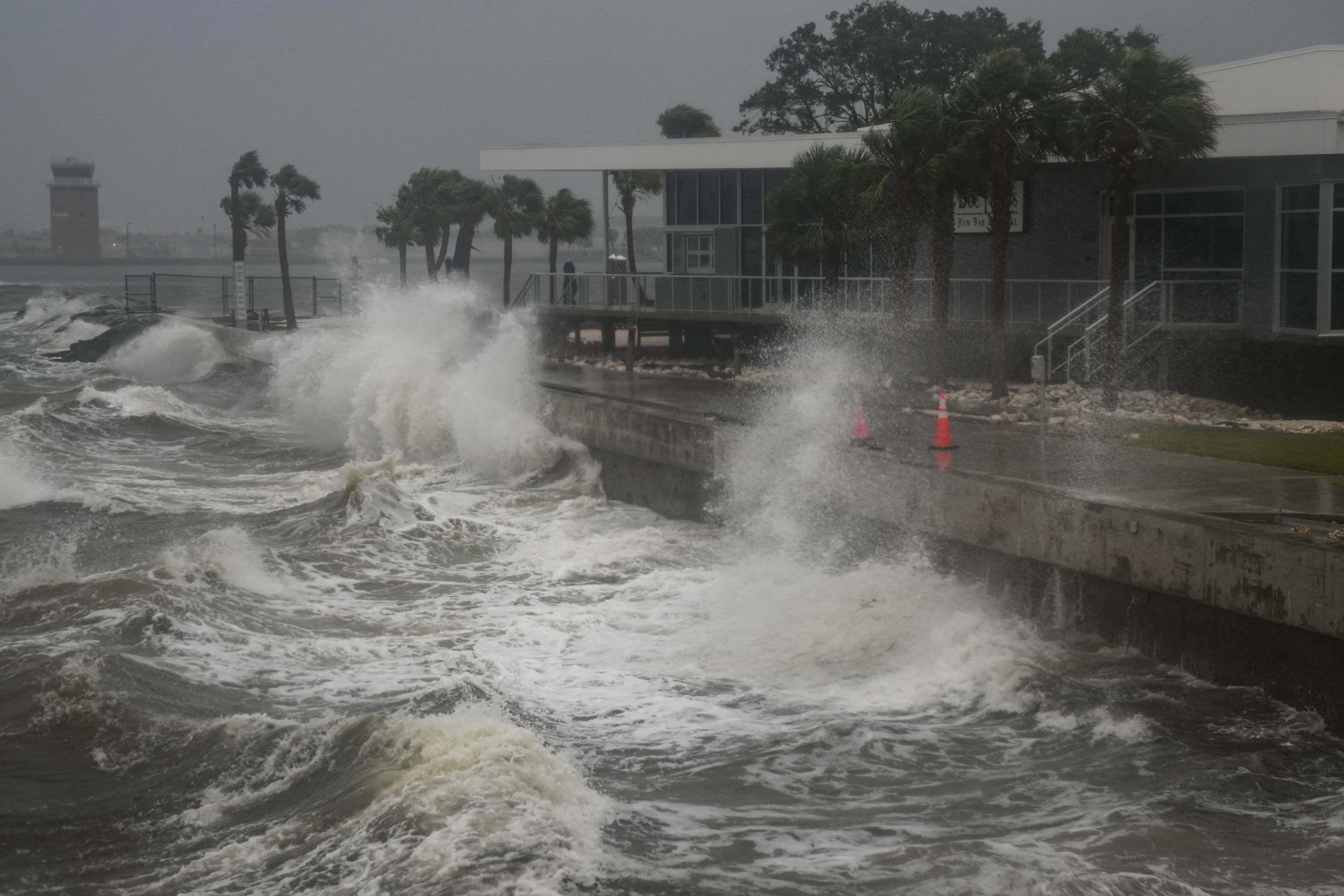 Waves crash along St. Pete Pier in St. Petersburg, Florida