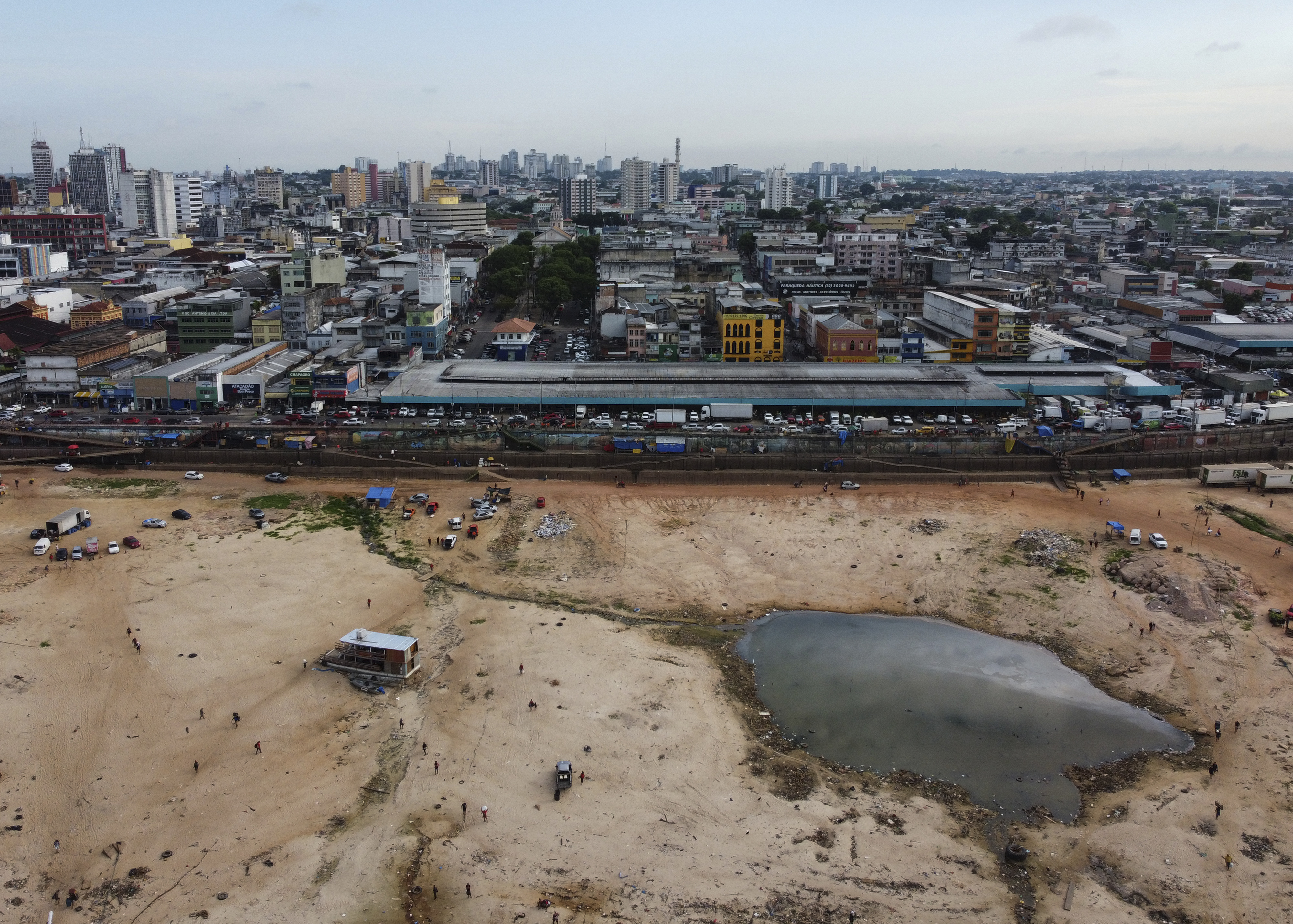 An aerial view of a dry riverbed along the Rio Negro in Brazil.