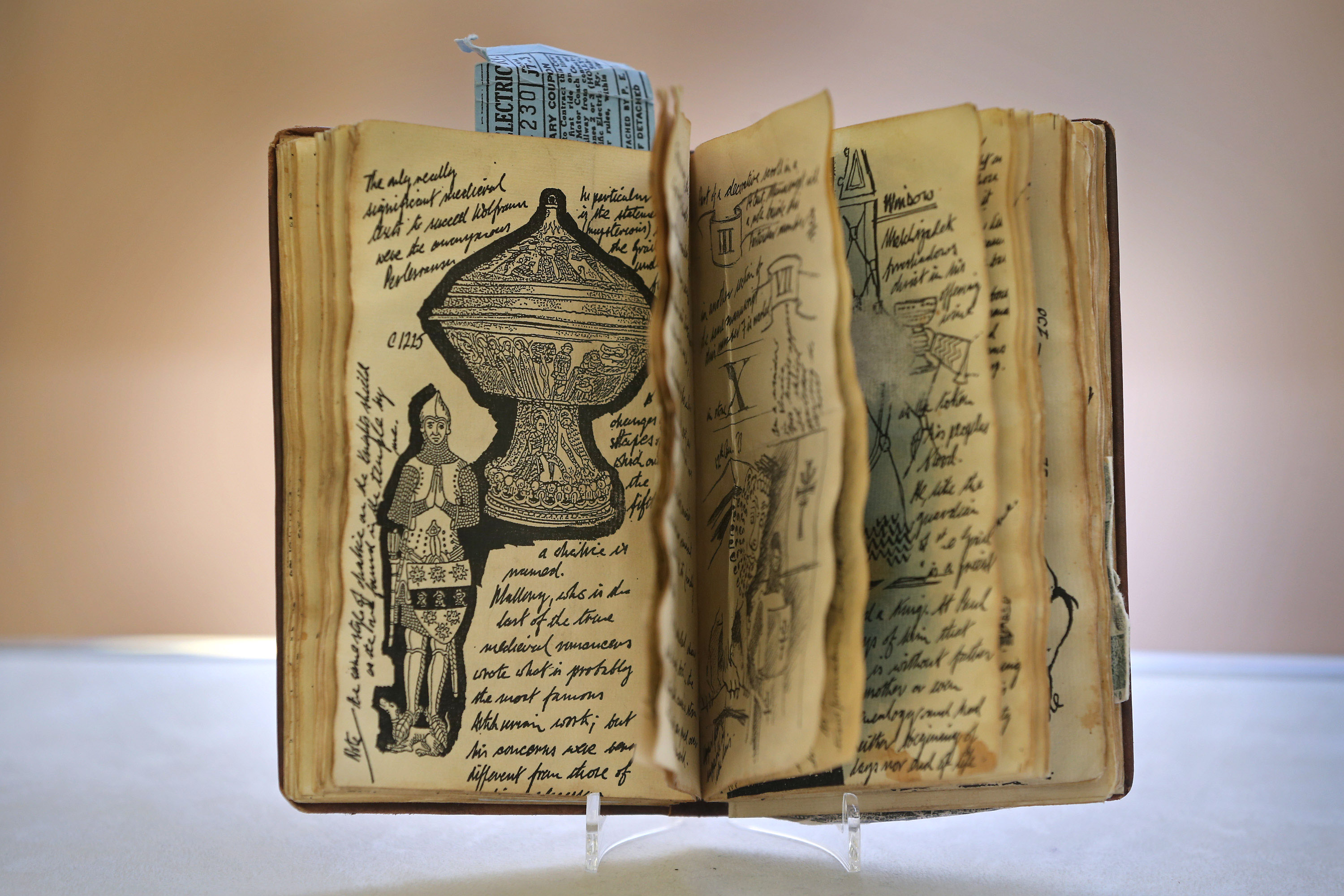 LONDON, ENGLAND - NOVEMBER 23: A rare prop facsimile manuscript book known as the 'Grail Diary' from Indiana Jones And The Last Crusade is shown at Christie's on November 23, 2012 in London, England. Estimated at £5000 - £7000 it forms part of Christie's Pop Culture sale on November 29 in London. (Photo by Peter Macdiarmid/Getty Images)