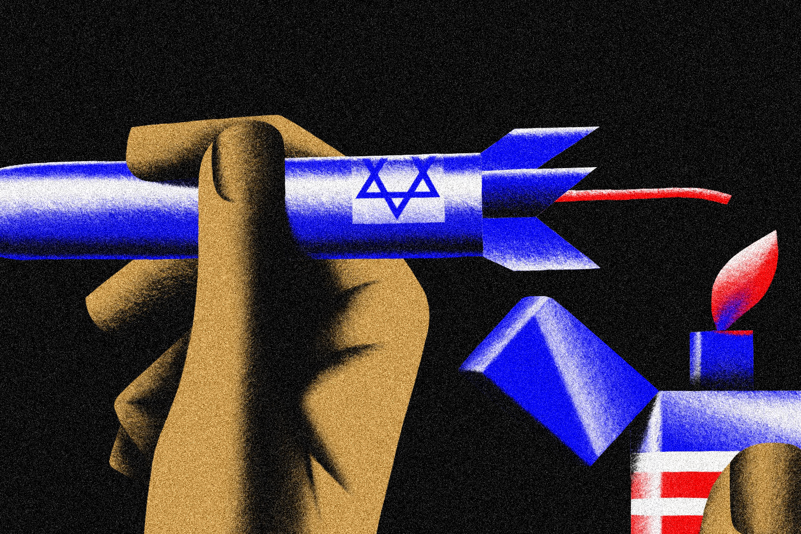 Lighter with American flag with a flame over an Israeli rocket