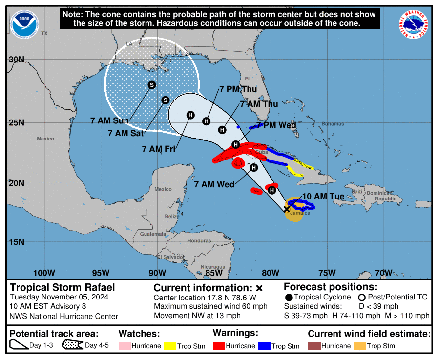 NOAA weather map of Tropical Storm Rafael, November 5