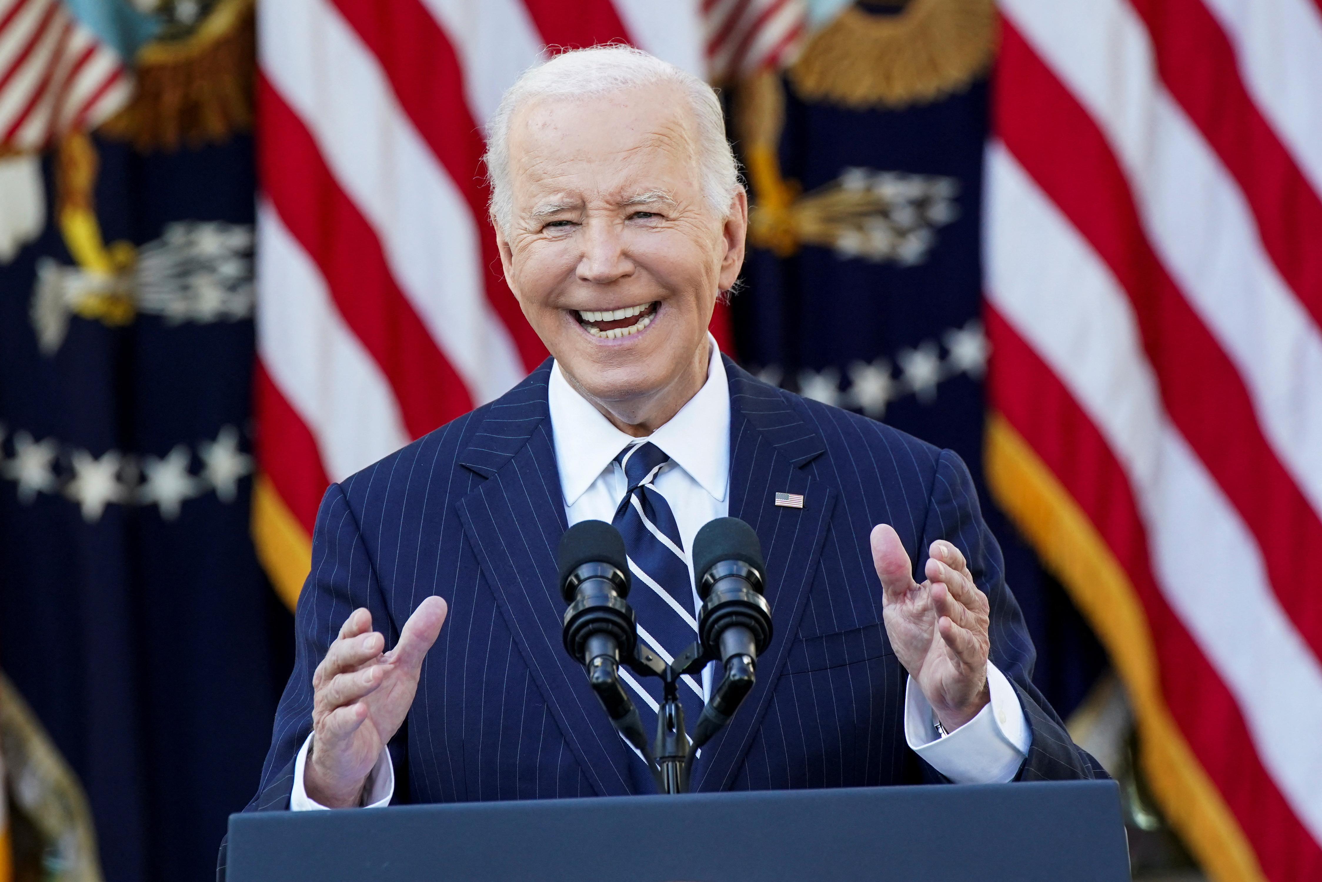 President Joe Biden speaks in the Rose Garden of the White House in Washington
