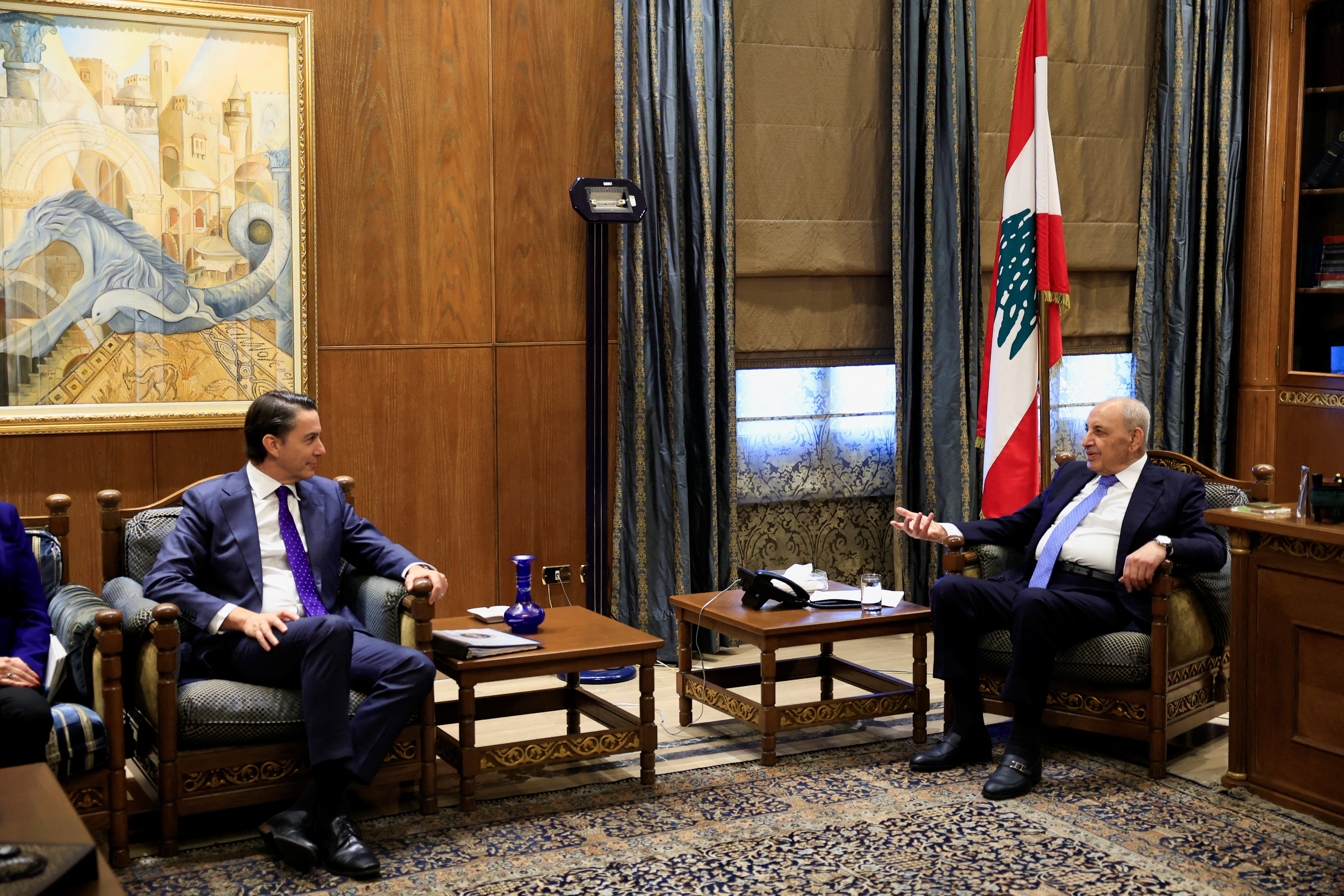 Lebanese Parliament Speaker Nabih Berri meets with U.S. special envoy Amos Hochstein in Beirut, Lebanon November 19, 2024. REUTERS/Thaier Al-Sudani