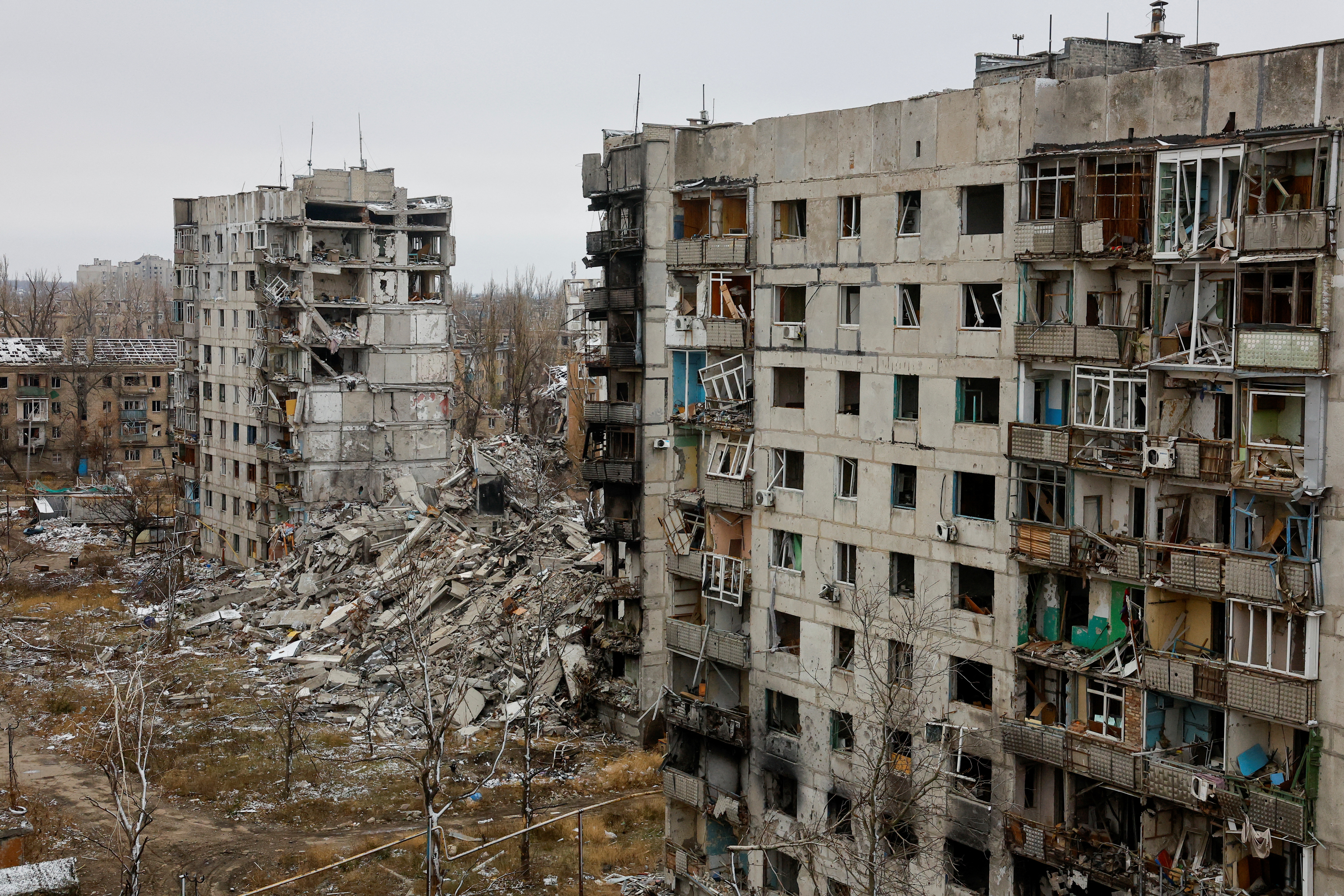 A view shows multi-storey residential buildings heavily damaged in the course of Russia-Ukraine conflict in the town of Avdiivka (Avdeyevka) in the Donetsk region, Russian-controlled Ukraine, November 25, 2024. REUTERS/Alexander Ermochenko
