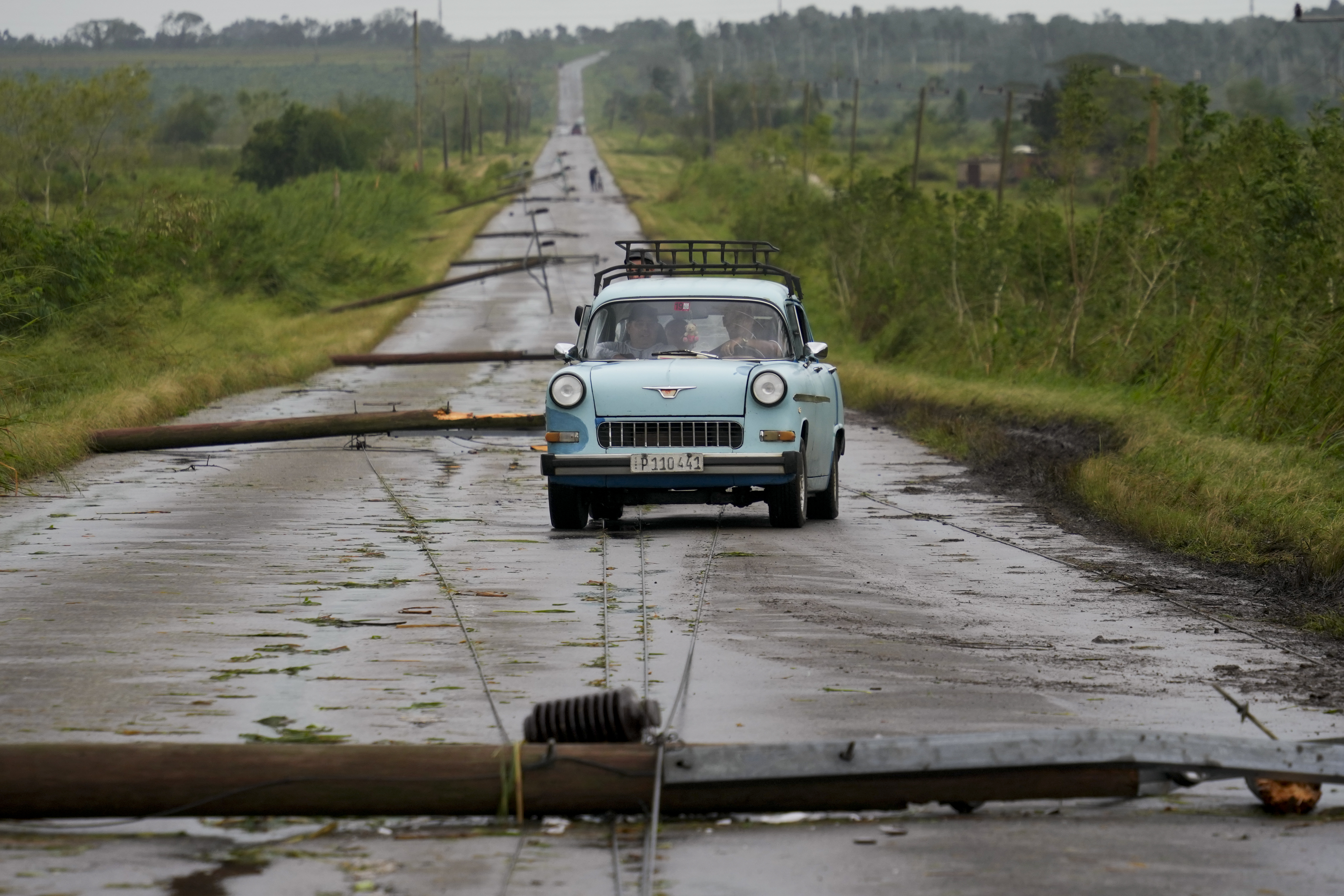 Fallen power lines in Cuba after passage of Hurricane Rafael