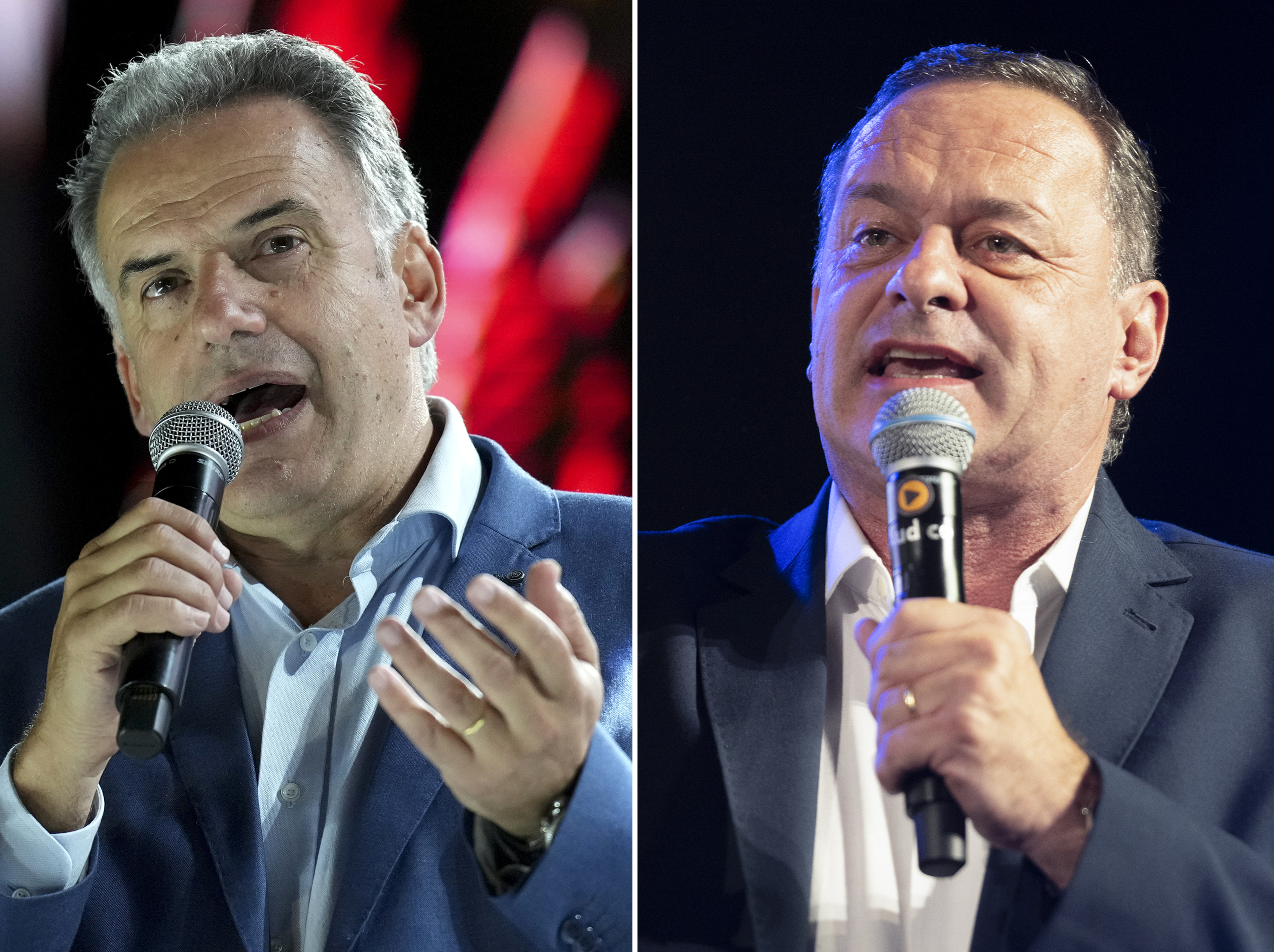 FILE - This photo combo shows presidential frontrunner Yamandu Orsi, left, of the Broad Front coalition, on Oct. 22, 2024, and opponent, National Party candidate Alvaro Delgado, on Nov. 20, 2024, both in Montevideo, Uruguay. (AP Photo Matilde Campodonico, left; and AP Photo Santiago Mazzarovich, File)