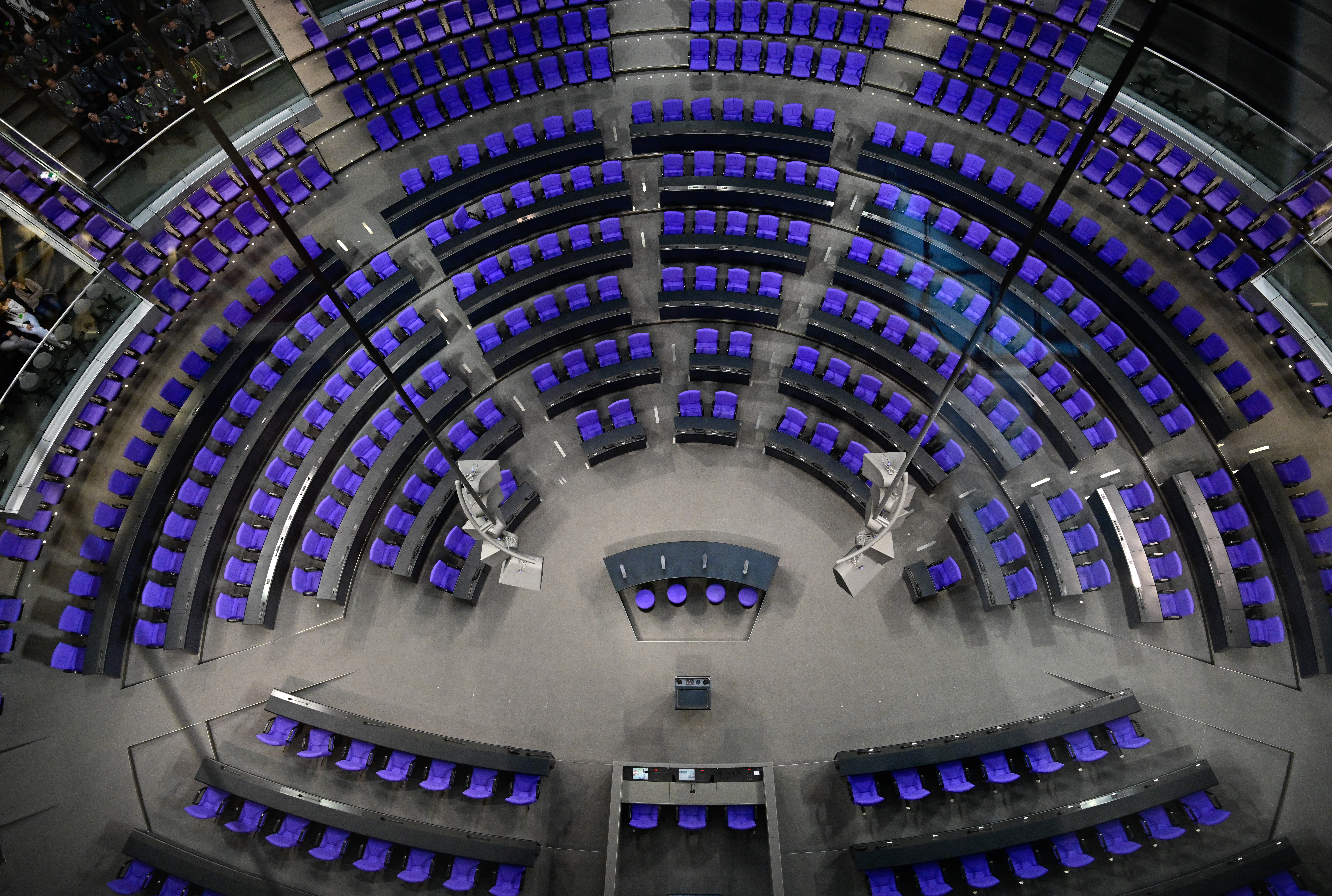This general overview shows the plenary hall of the German Bundestag (lower house of parliament) in Berlin on November 12, 2024. [John MACDOUGALL / AFP]