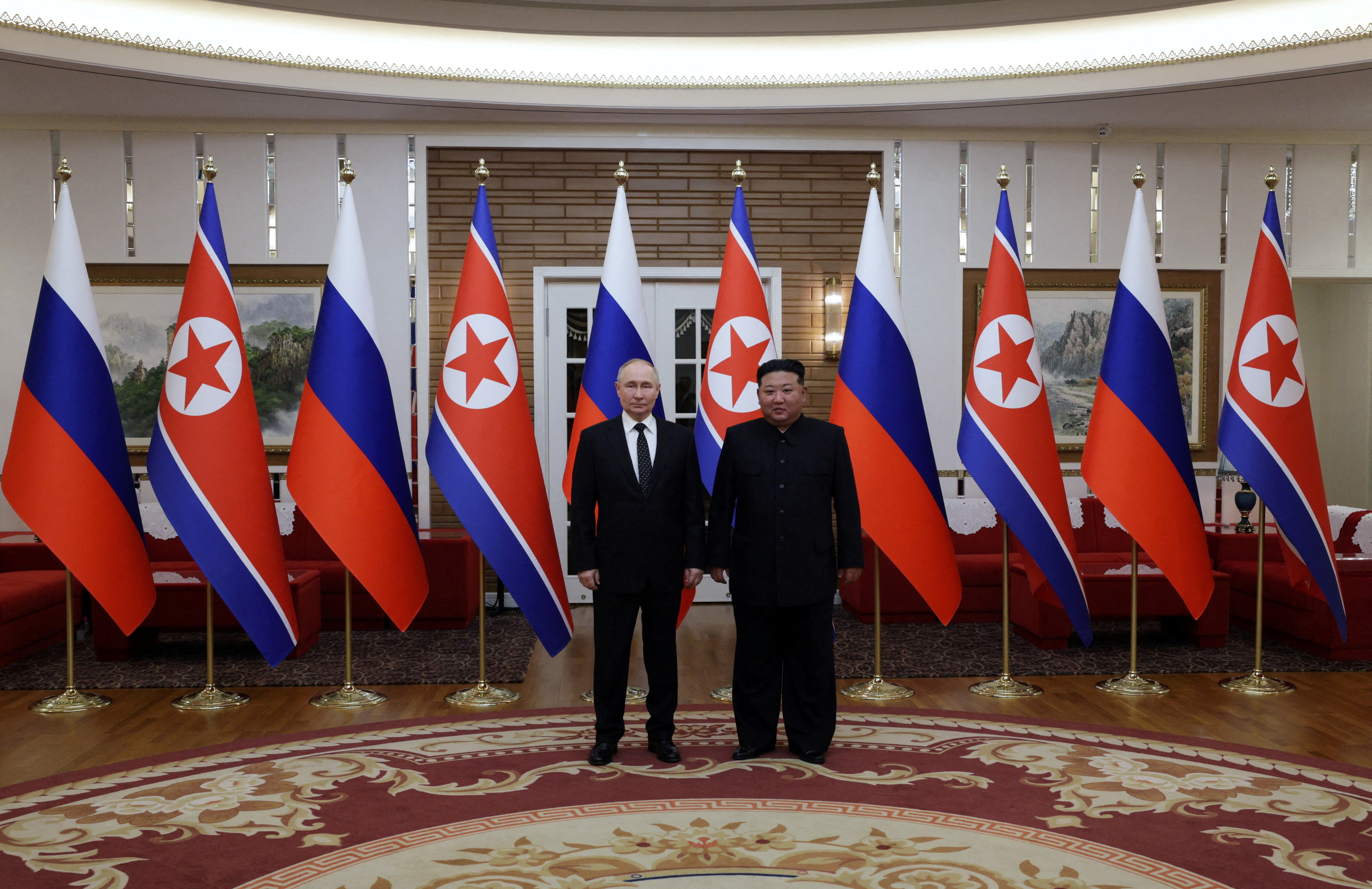 Russia's President Vladimir Putin and North Korea's leader Kim Jong Un meet in Pyongyang, North Korea June 19, 2024.
