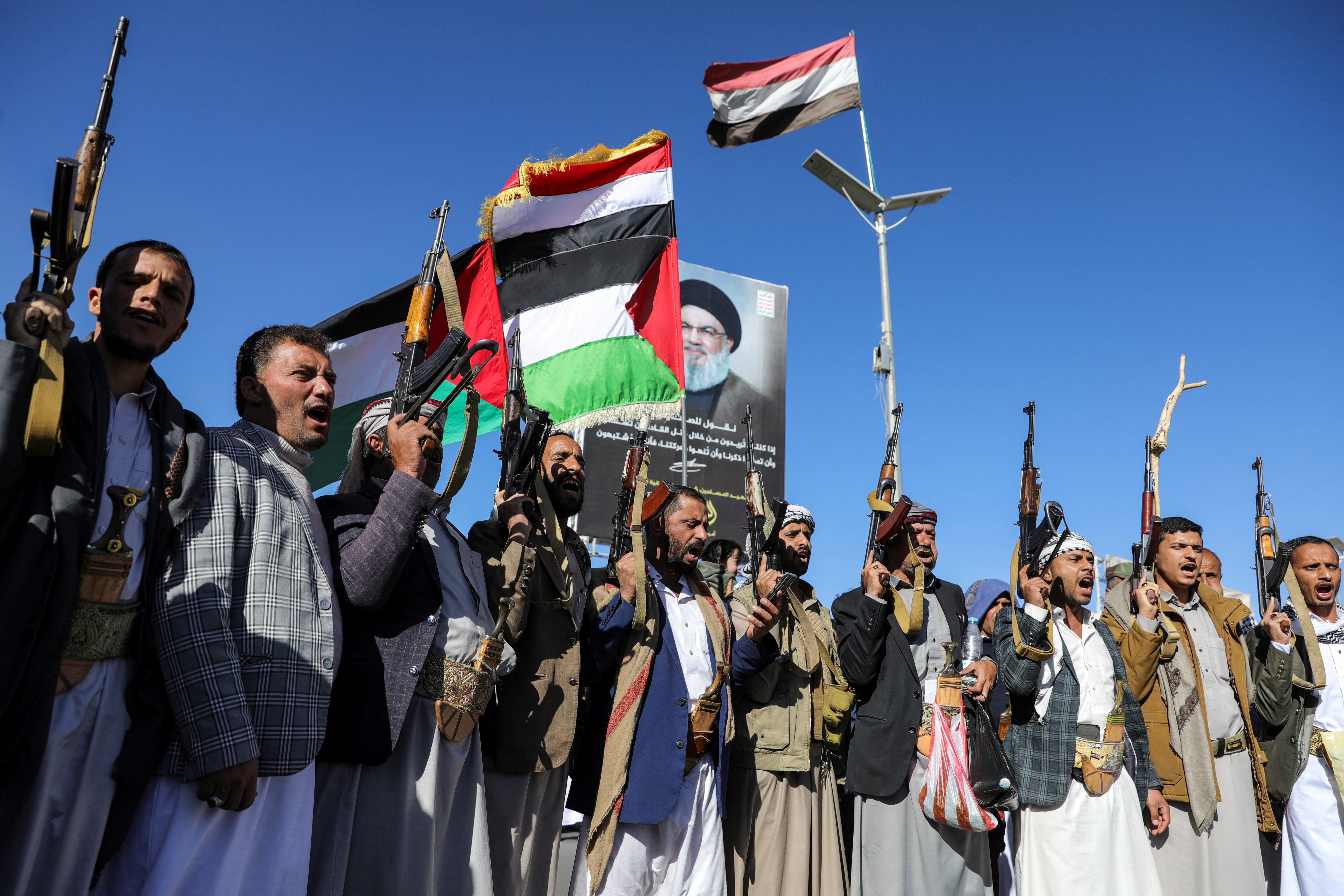 Protesters, mainly Houthi supporters, rally to show support to Palestinians in the Gaza Strip,