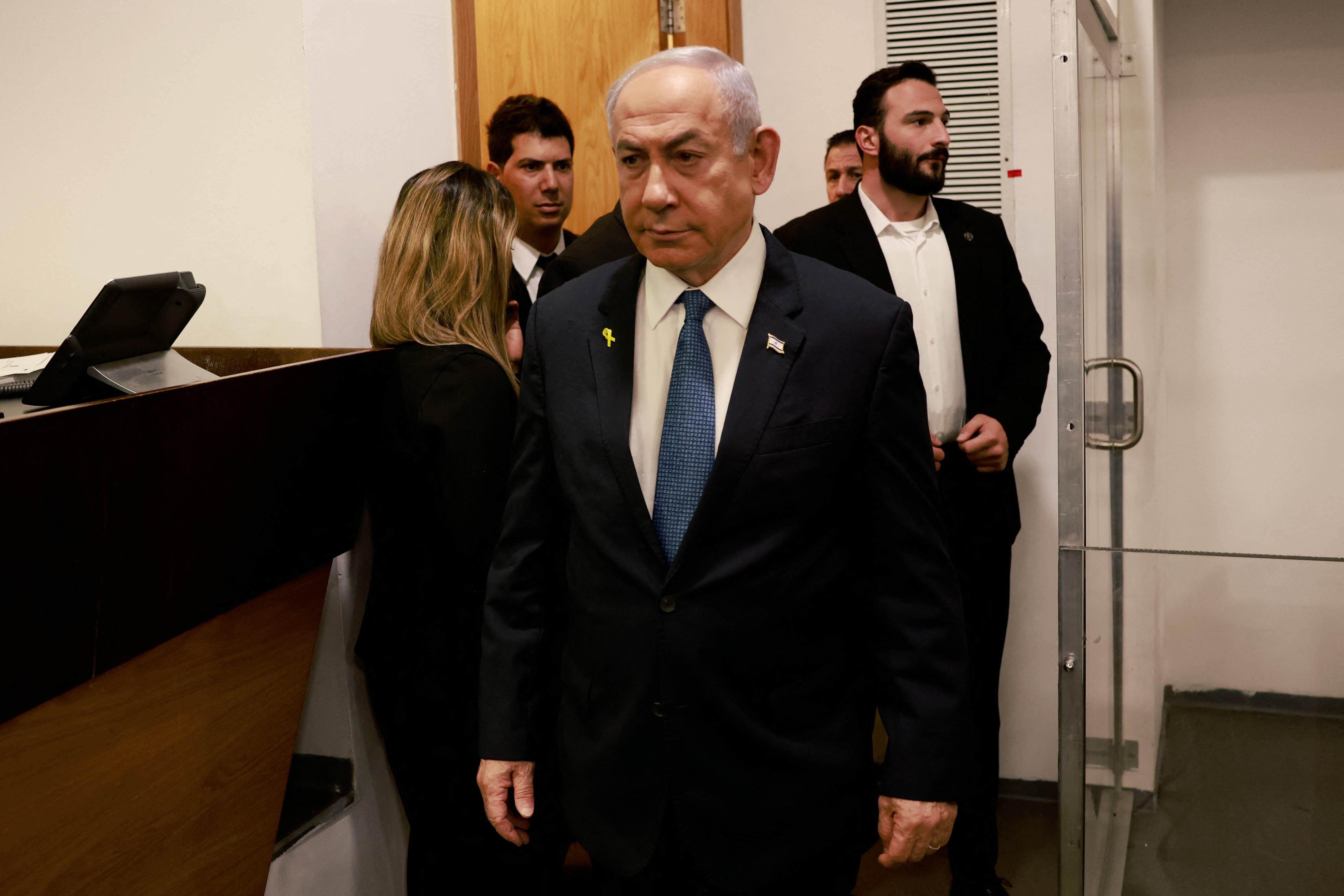 Israeli Prime Minister Benjamin Netanyahu attends a hearing in his trial on corruption charges at the district court in Tel Aviv