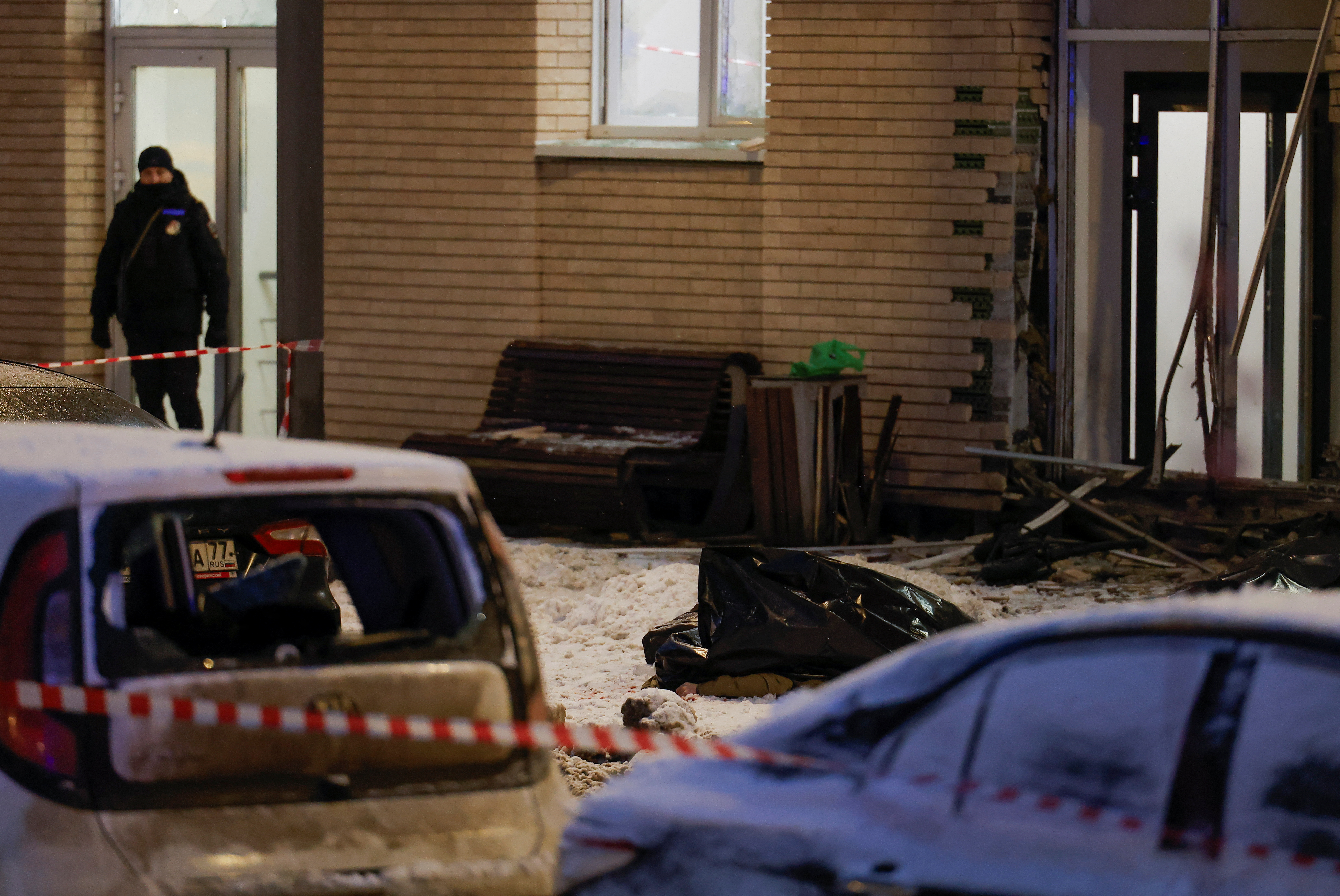 SENSITIVE MATERIAL. THIS IMAGE MAY OFFEND OR DISTURB A view shows a scene of an explosion, which reportedly killed two army officers, in Moscow, Russia December 17, 2024. REUTERS/Maxim Shemetov