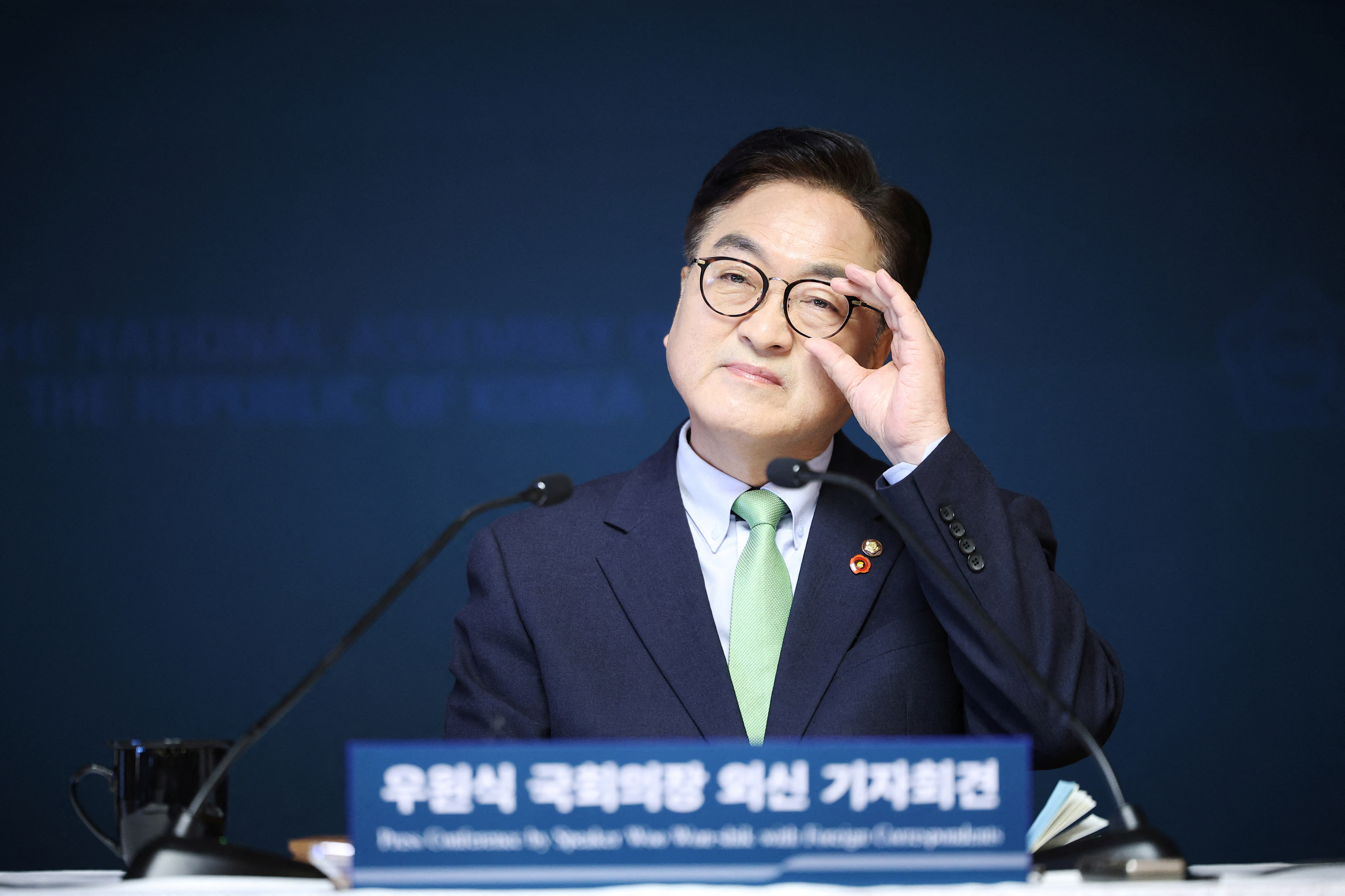 National Assembly Speaker Woo Won-shik looks on during a press conference at the National Assembly in Seoul, South Korea, December 19, 2024. REUTERS/Kim Hong-Ji