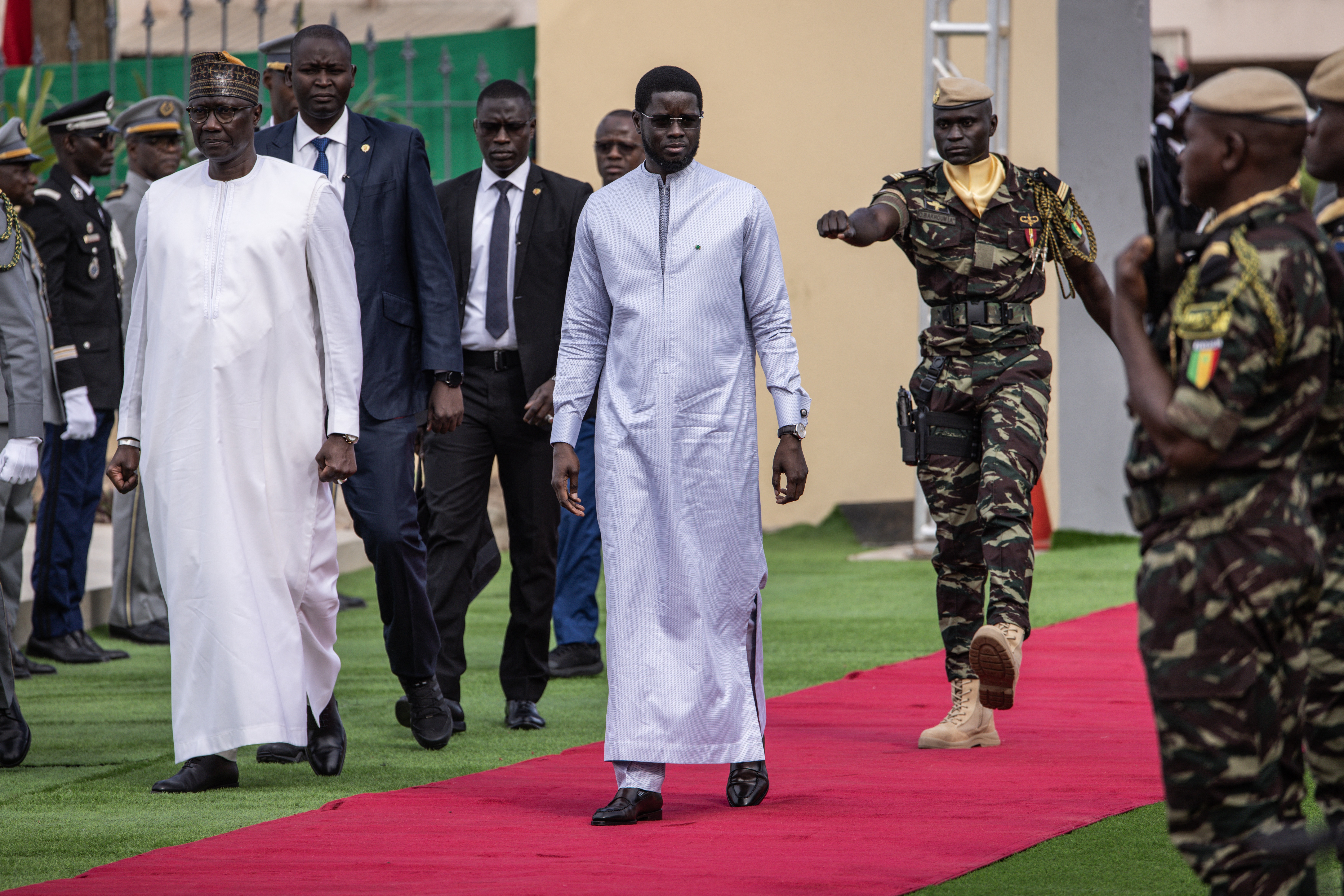 Senegalese President Bassirou Diomaye Faye arrives at the Thiaroye Cemetery on December 1, 2024 for a ceremony marking the 80th anniversary of the Thiaroye Massacre. [John Wessels / AFP]
