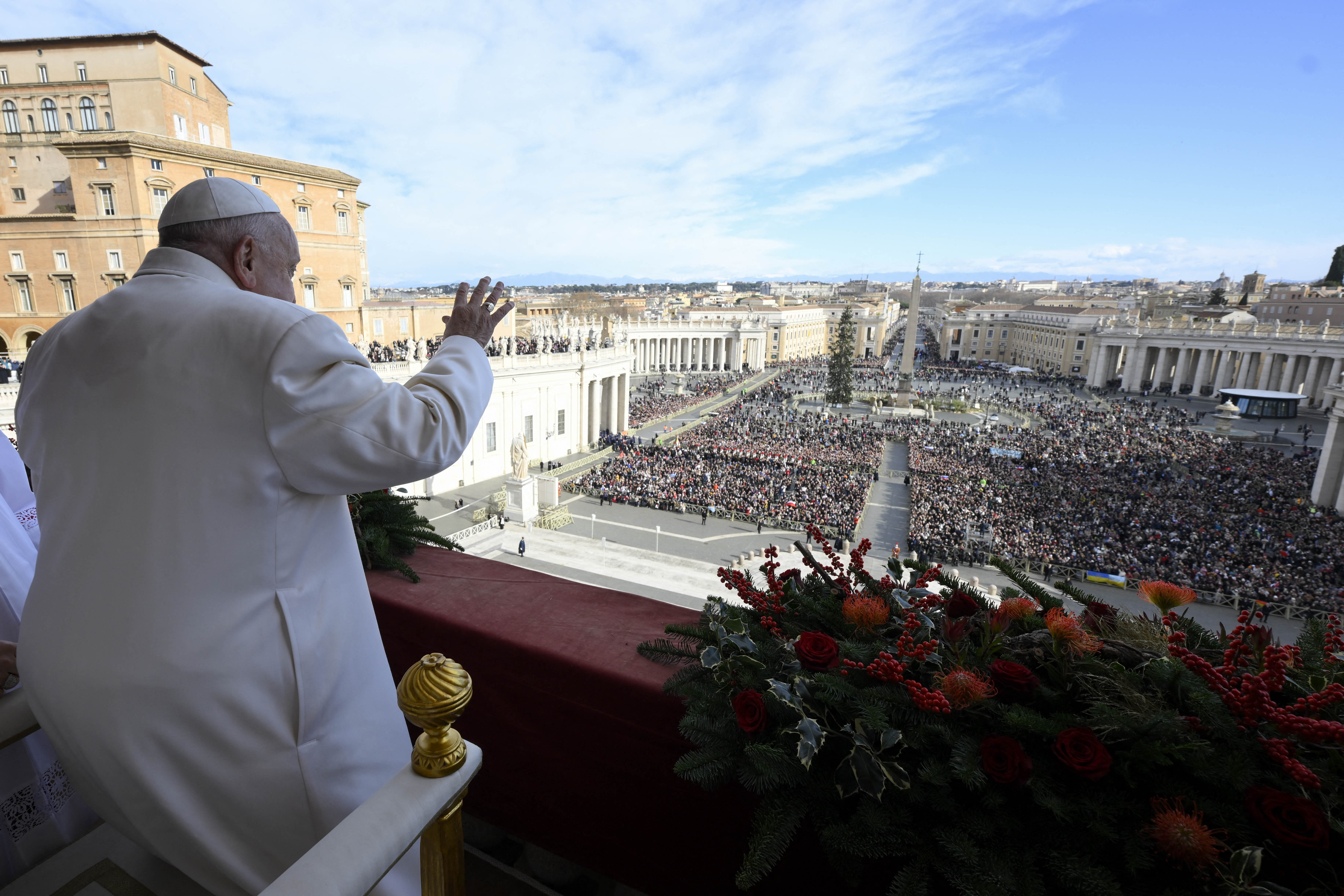 Pope Francis during the Urbi et Orbi message and blessing to the city and the world as part of Christmas celebrations, at St Peter's square.