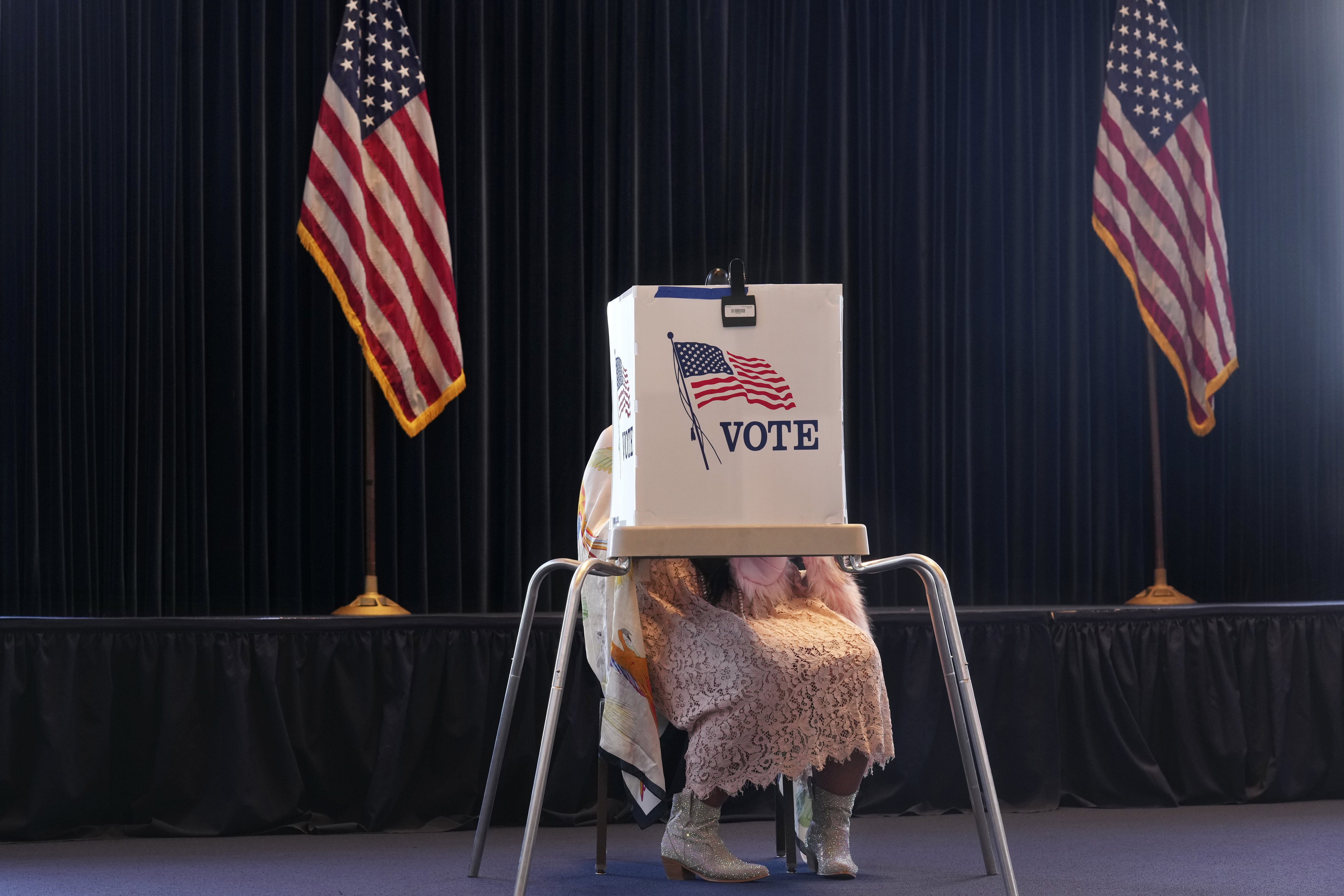 A voter works on her ballot at a polling place at the Ronald Reagan Presidential Library on Election Day, Tuesday, November 5, 2024, in Simi Valley, California [Chris Pizzello/AP Photo]