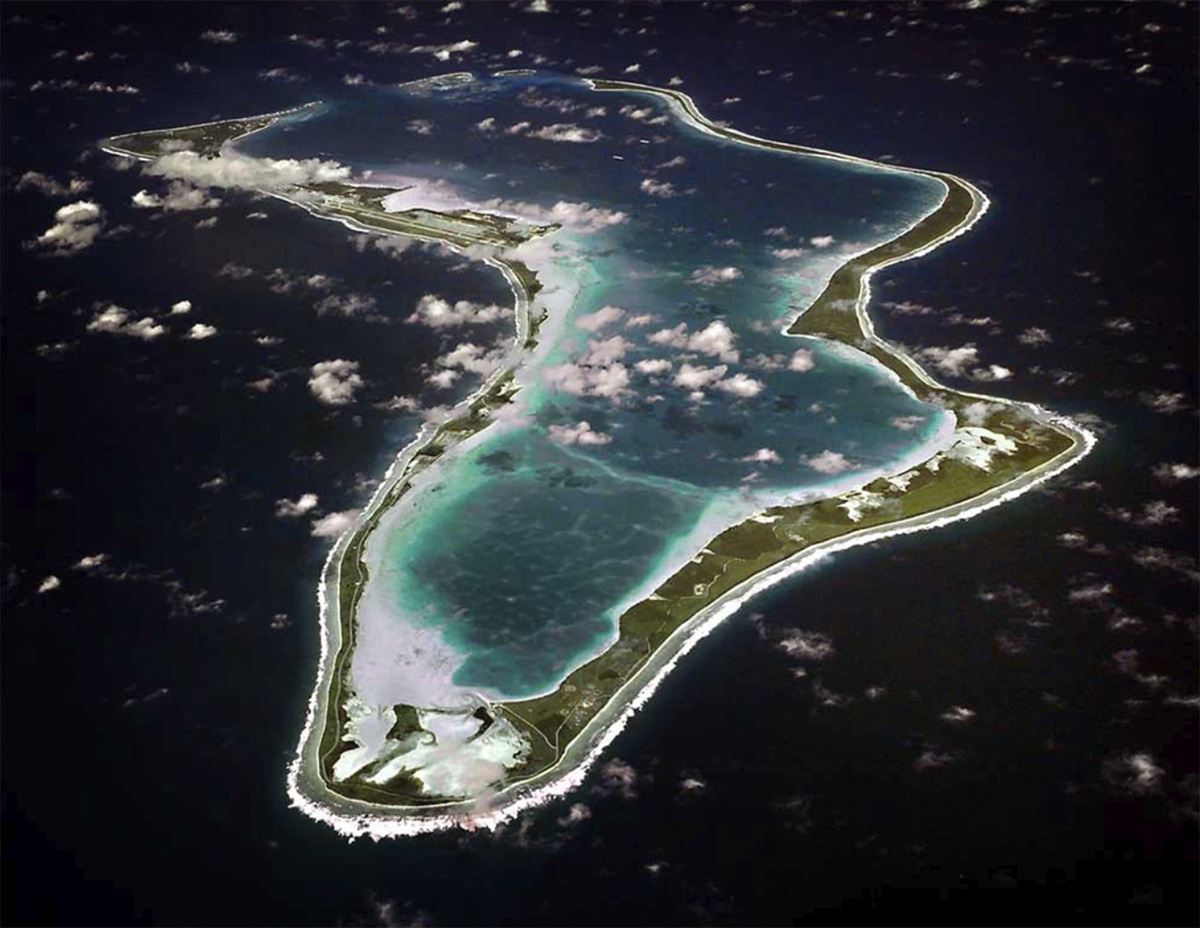 This image shows an aerial view of Diego Garcia [File: US Navy via AP Photo]