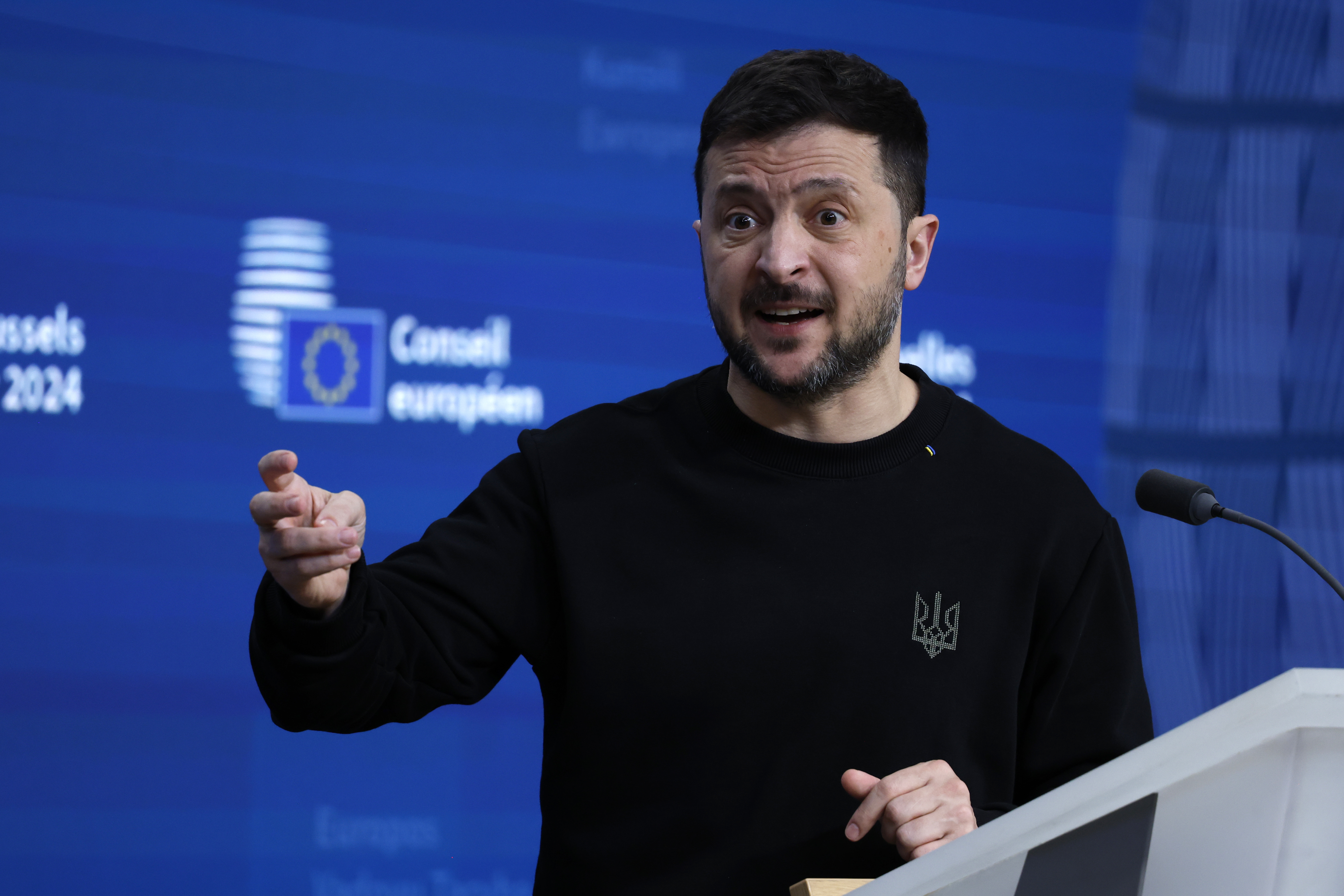 Ukraine's President Volodymyr Zelenskyy speaks.