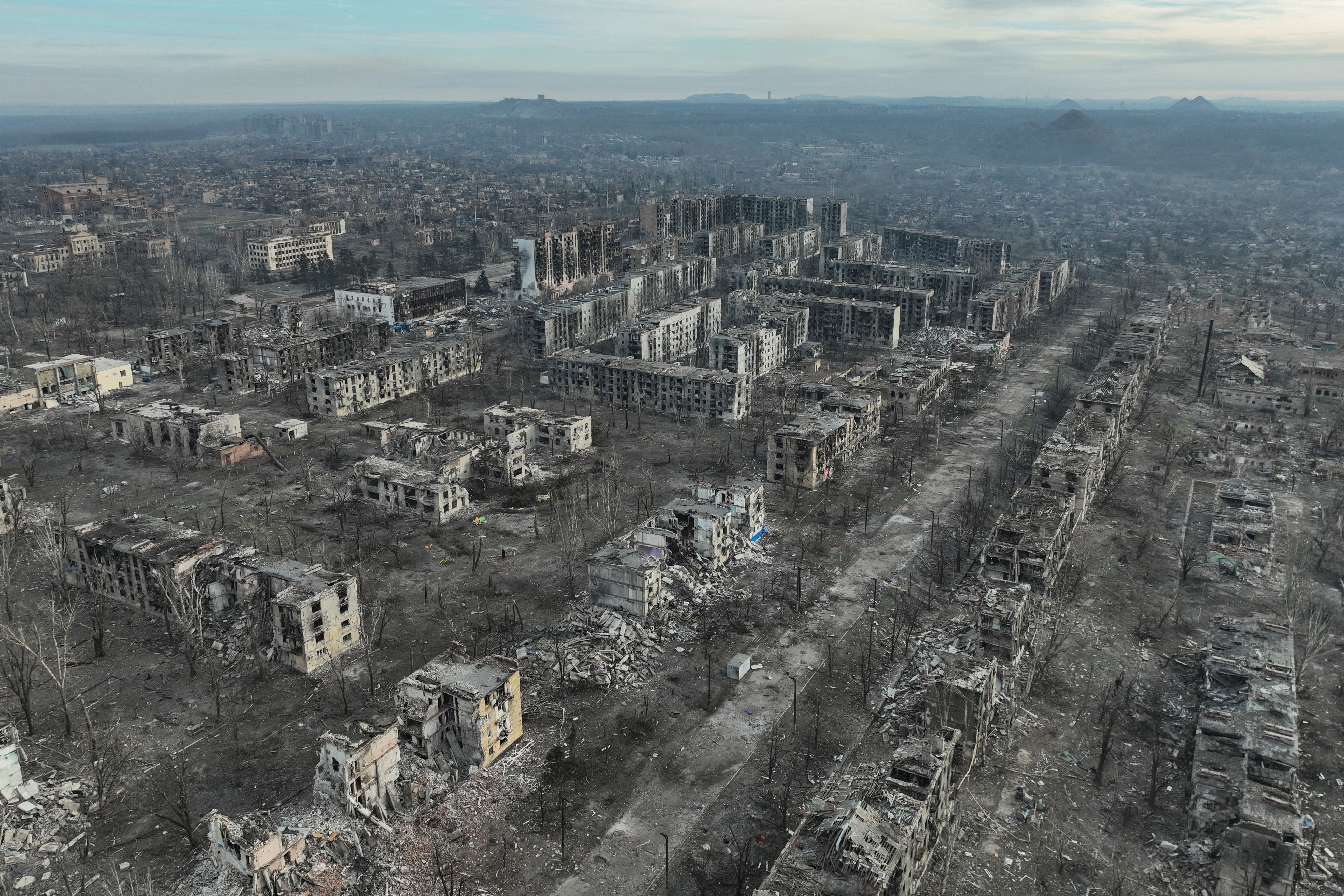 A drone view shows residential and administrative buildings damaged and destroyed by continued Russian military strikes, amid Russia's attack on Ukraine, in the town of Toretsk, Donetsk region, Ukraine December 19, 2024. Сonsolidated Brigade 'Khyzhak' of the Ukrainian Patrol Police Department/Handout via REUTERS ATTENTION EDITORS - THIS IMAGE HAS BEEN SUPPLIED BY A THIRD PARTY. TPX IMAGES OF THE DAY