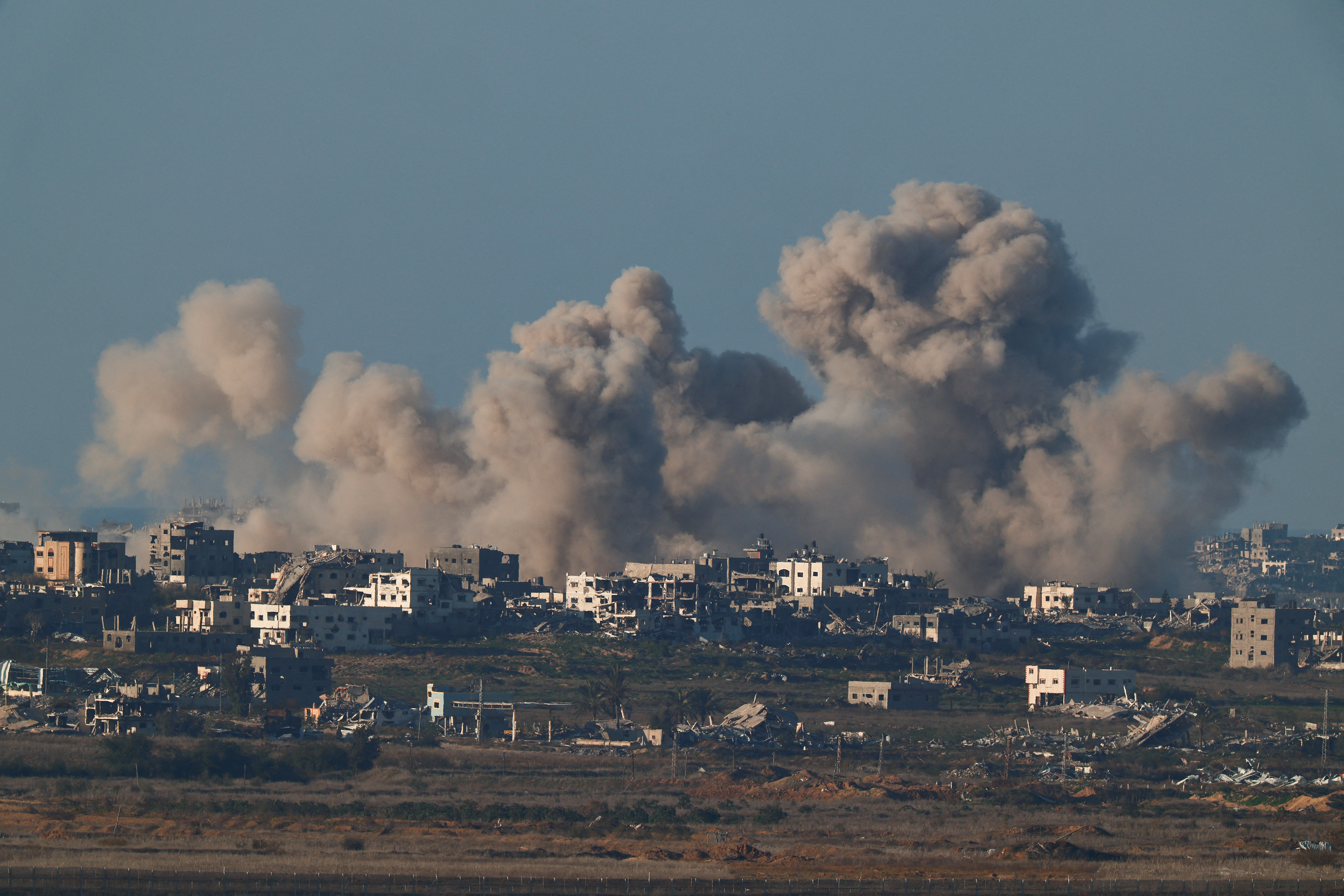 Smoke rises inside the Gaza Strip, as seen from southern Israel