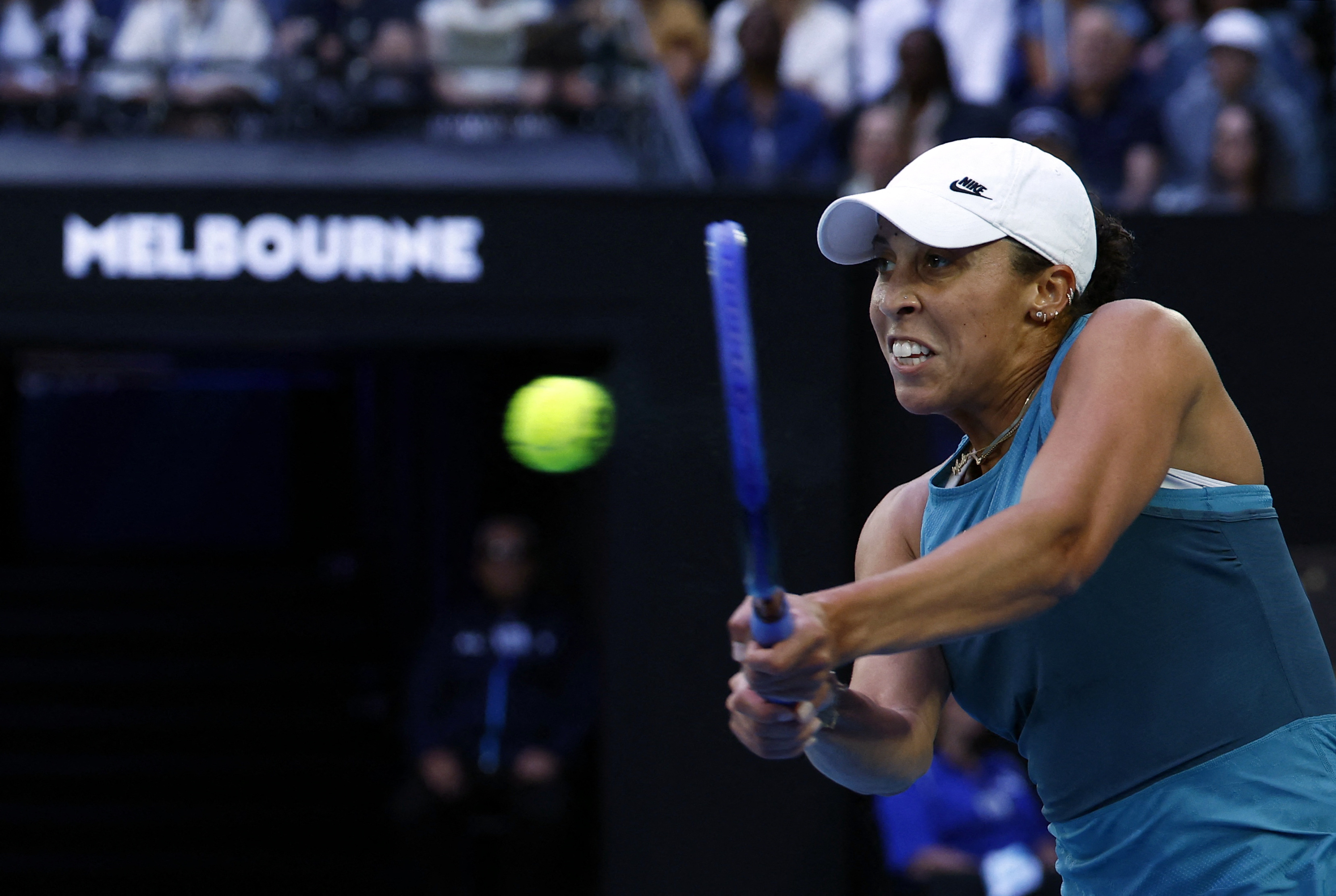Tennis - Australian Open - Melbourne Park, Melbourne, Australia - January 25, 2025 Madison Keys of the U.S. in action during the final against Belarus' Aryna Sabalenka REUTERS/Kim Kyung-Hoon