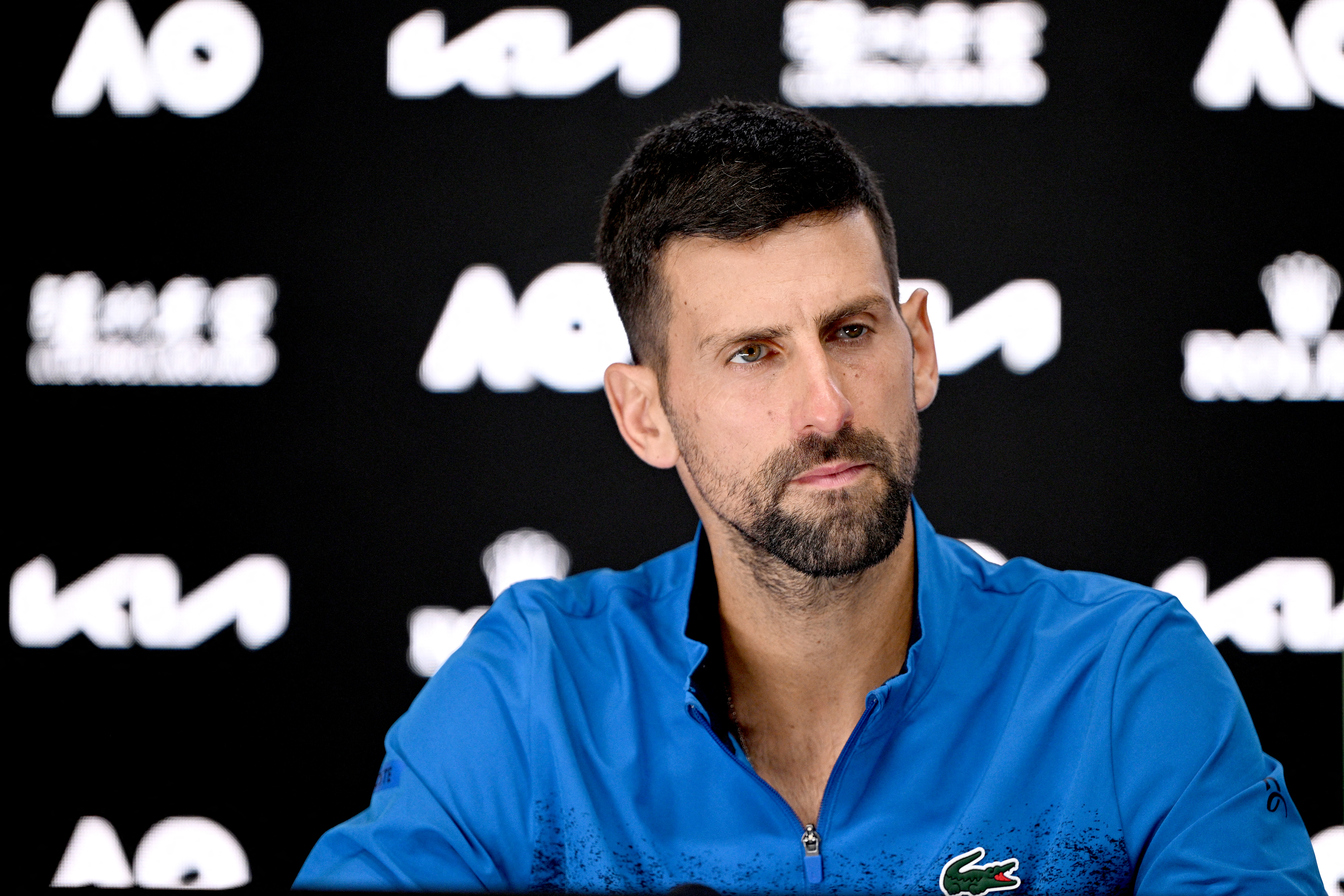 Serbia's Novak Djokovic attends a news conference.