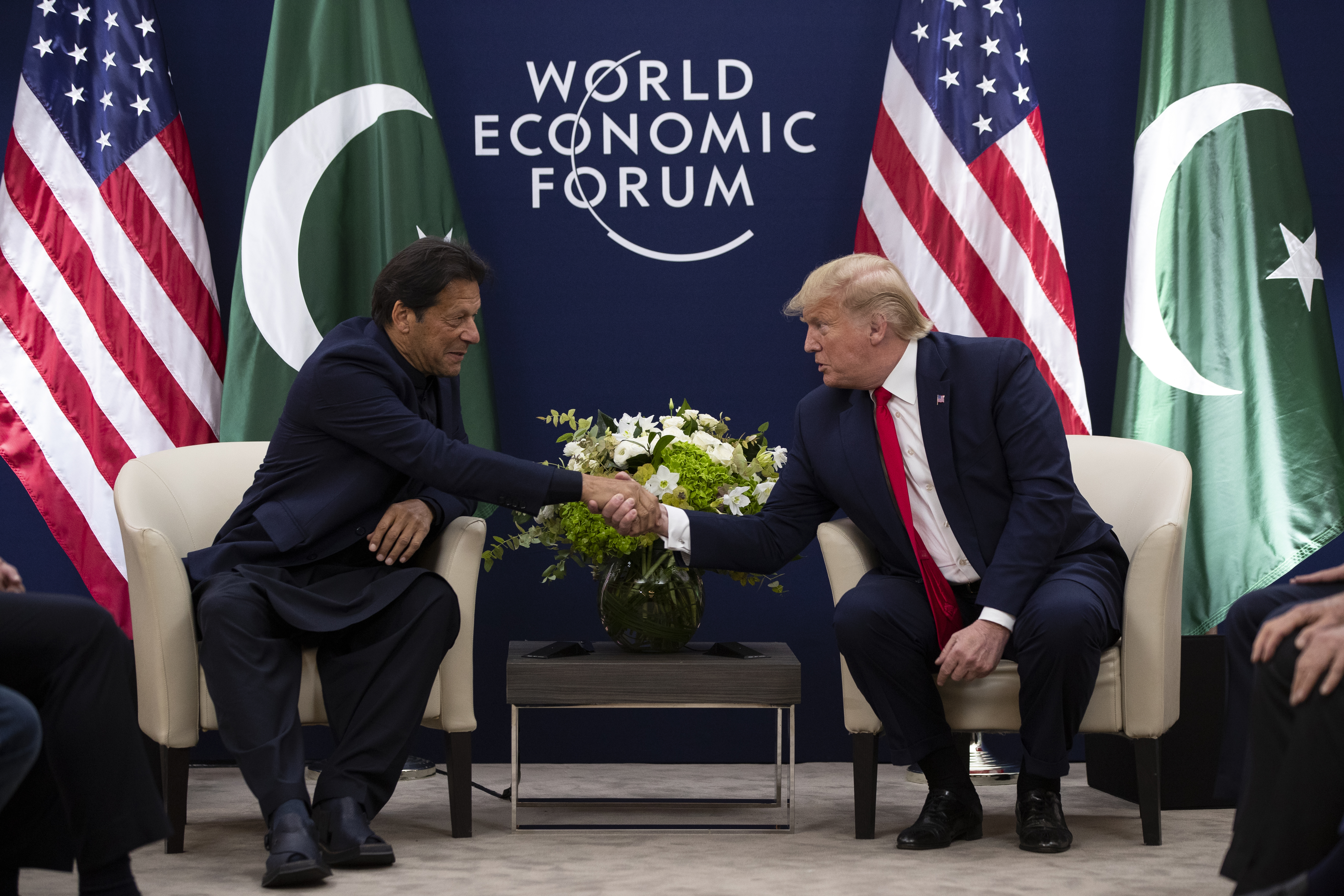 President Donald Trump meets with Pakistani Prime Minister Imran Khan.