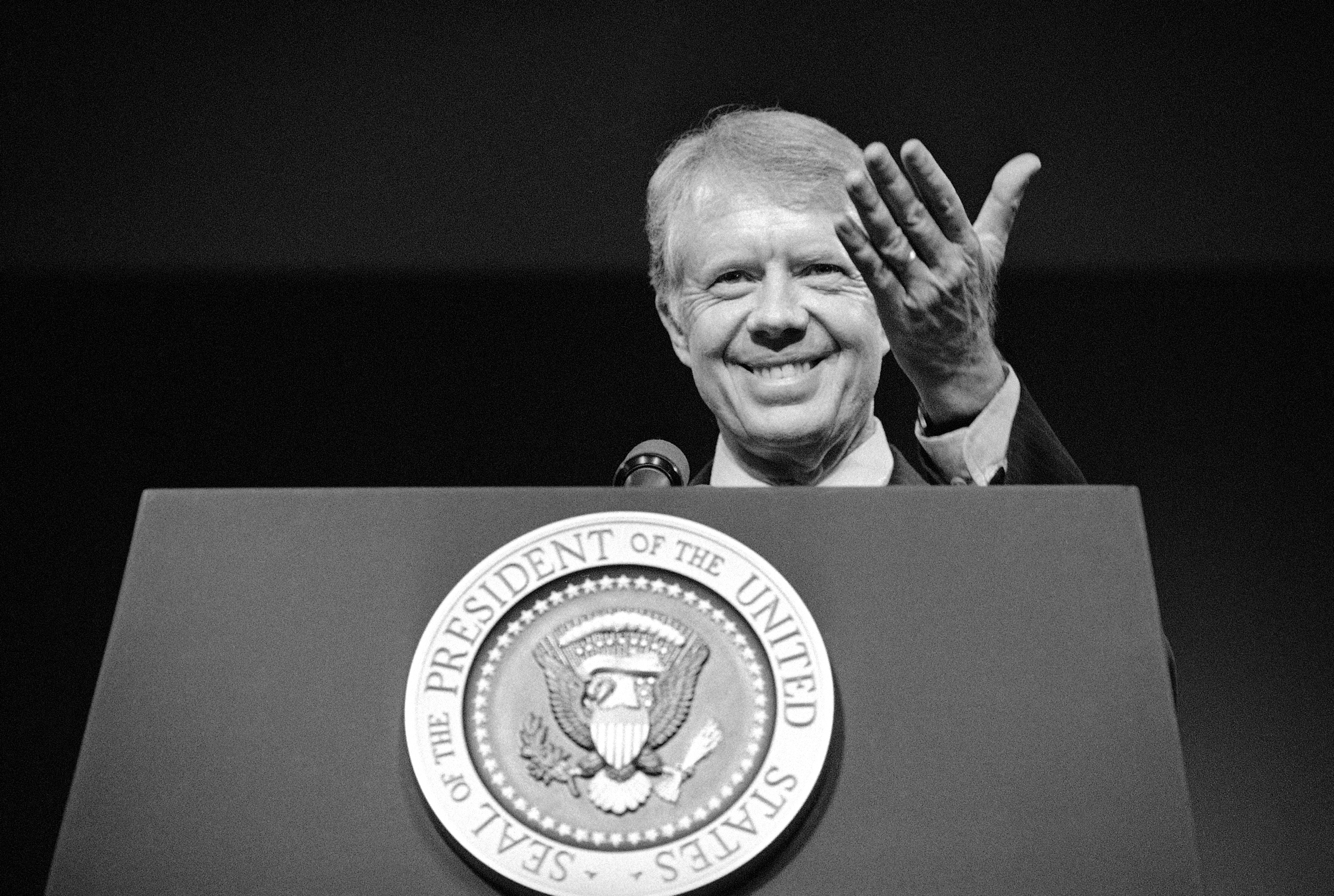 Jimmy Carter in a black-and-white archival photo