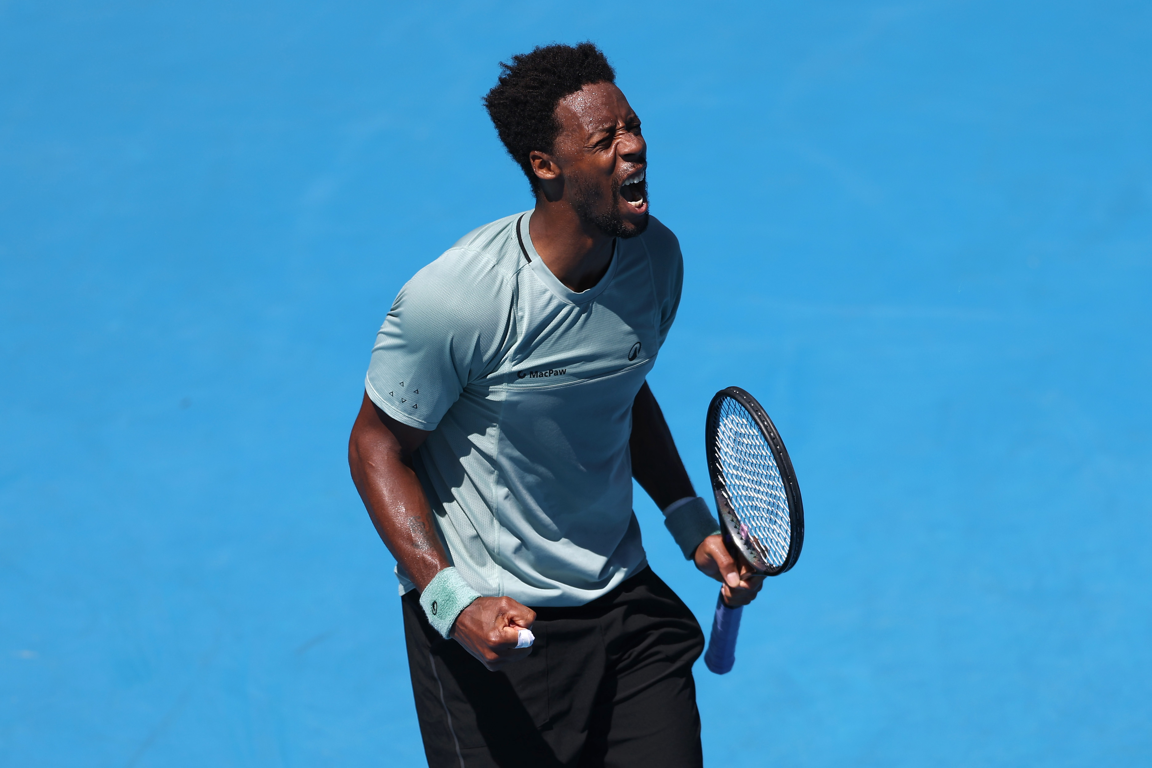 AUCKLAND, NEW ZEALAND - JANUARY 11: Gael Monfils of France celebrates his win during his Mens Final against Zizou Bergs of Belgium on Day 13 of the ASB Classic at the ASB Tennis Centre on January 11, 2025 in Auckland, New Zealand. (Photo by Phil Walter/Getty Images)