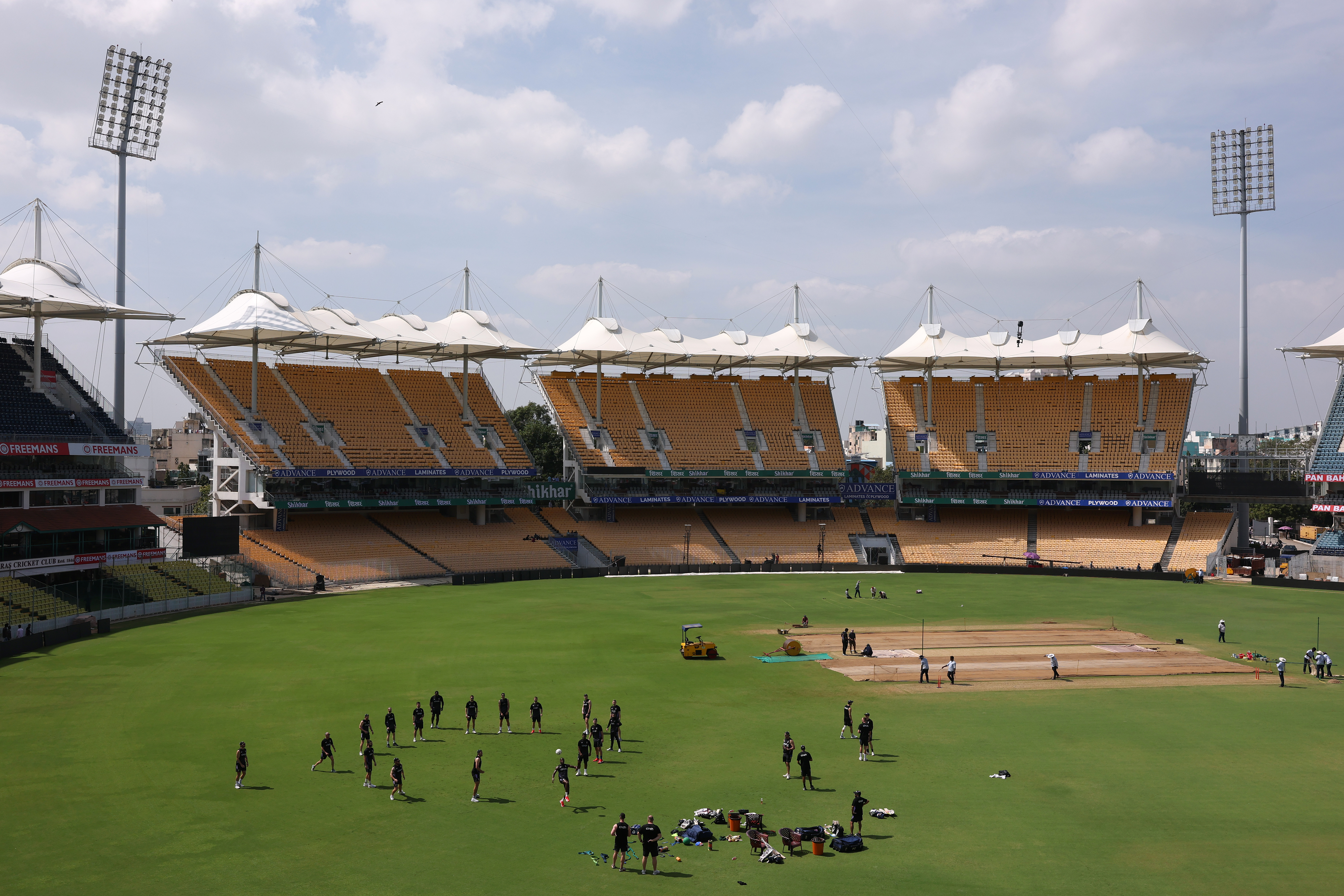 CHENNAI, INDIA - JANUARY 24: The England playing squad and coaching staff play football ahead of a England nets session at MA Chidambaram Stadium on January 24, 2025 in Chennai, India. (Photo by Michael Steele/Getty Images)