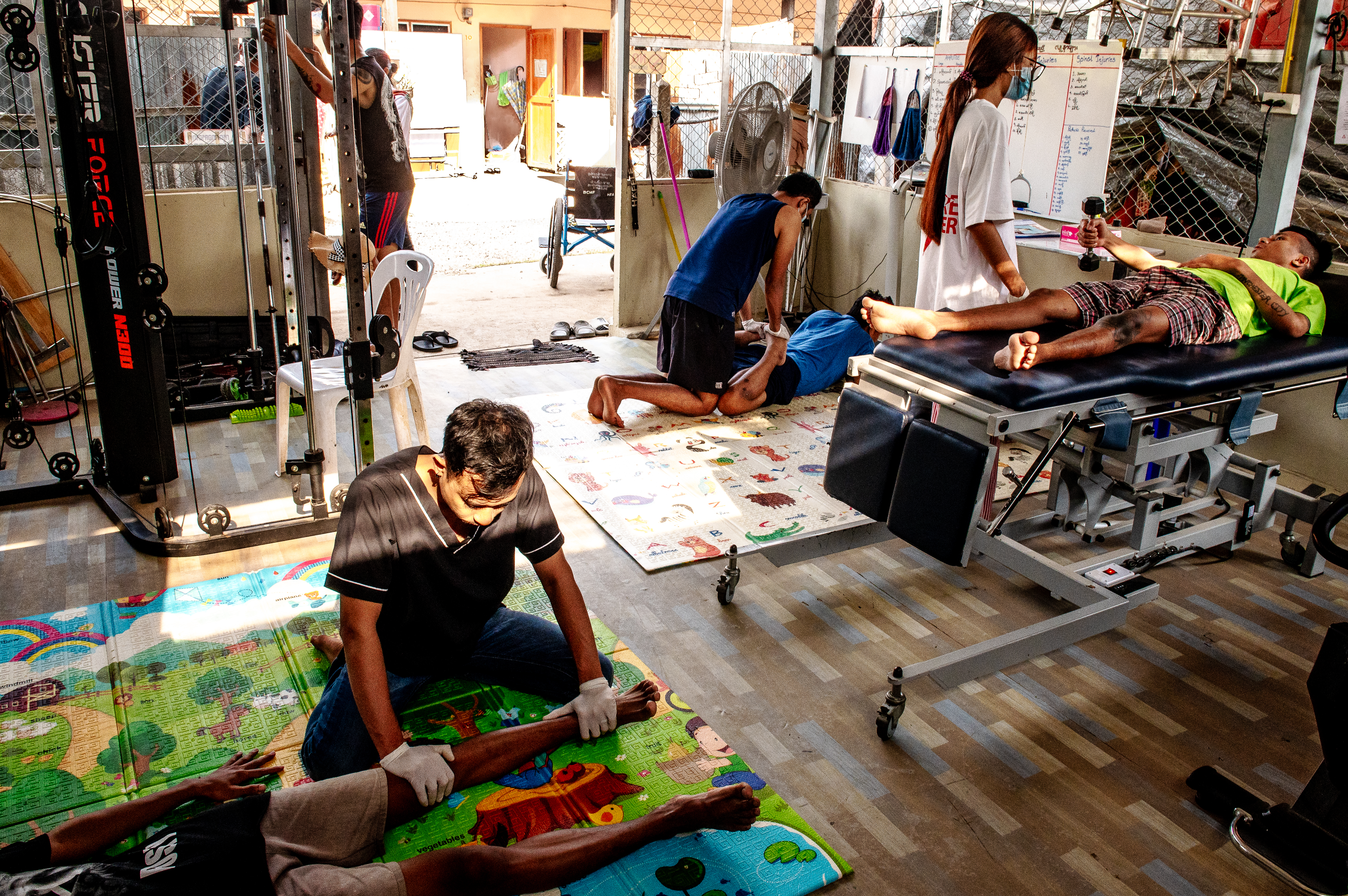 Every morning at Sunshine Care Centre, severely injured resistance fighters receive physiotherapy and therapeutic care, learning to use their limbs again and become mobile [Ali MC/Al Jazeera]