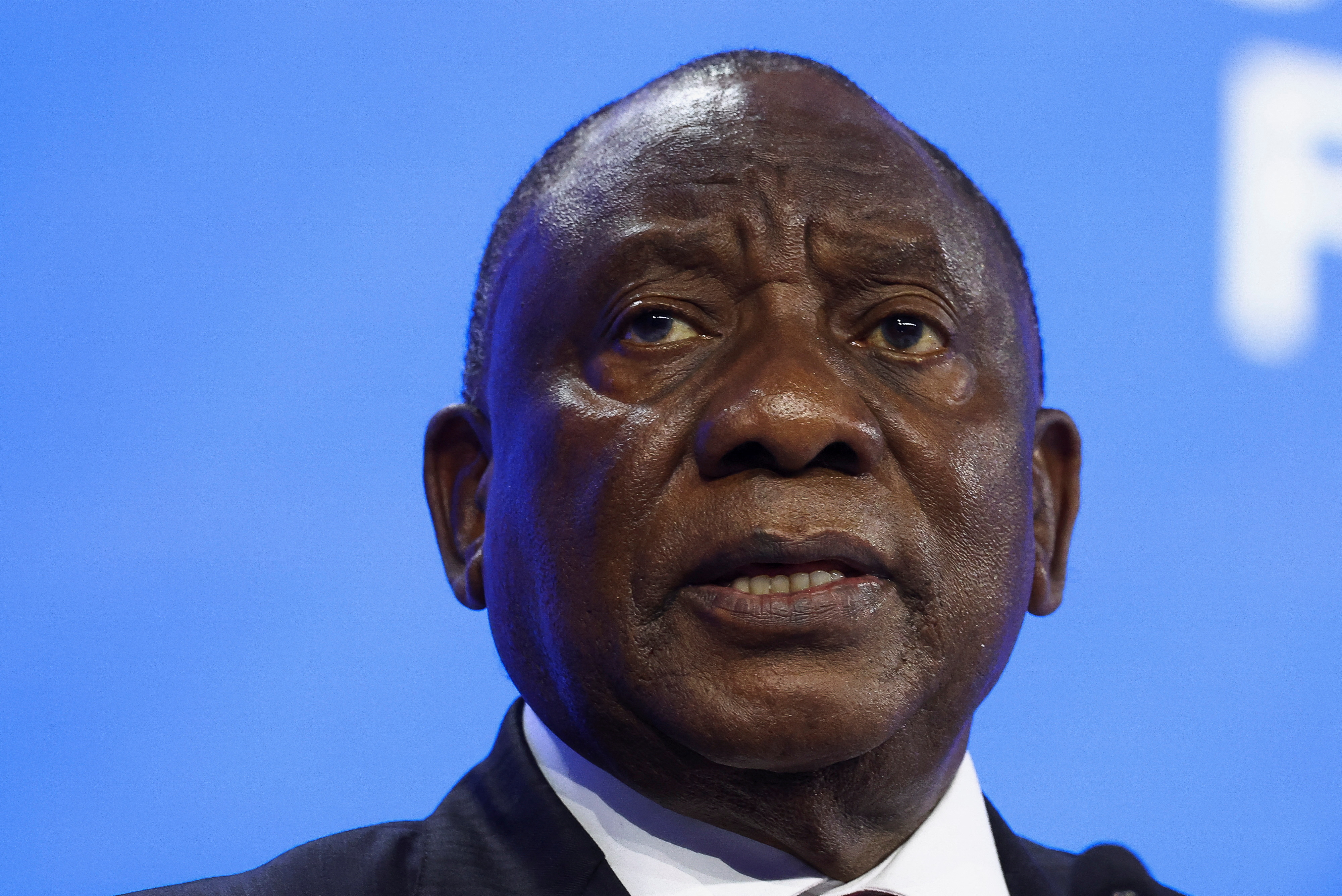 South African President Cyril Ramaphosa looks on during the 55th annual World Economic Forum (WEF) meeting in Davos, Switzerland, January 21, 2025. REUTERS/Yves Herman