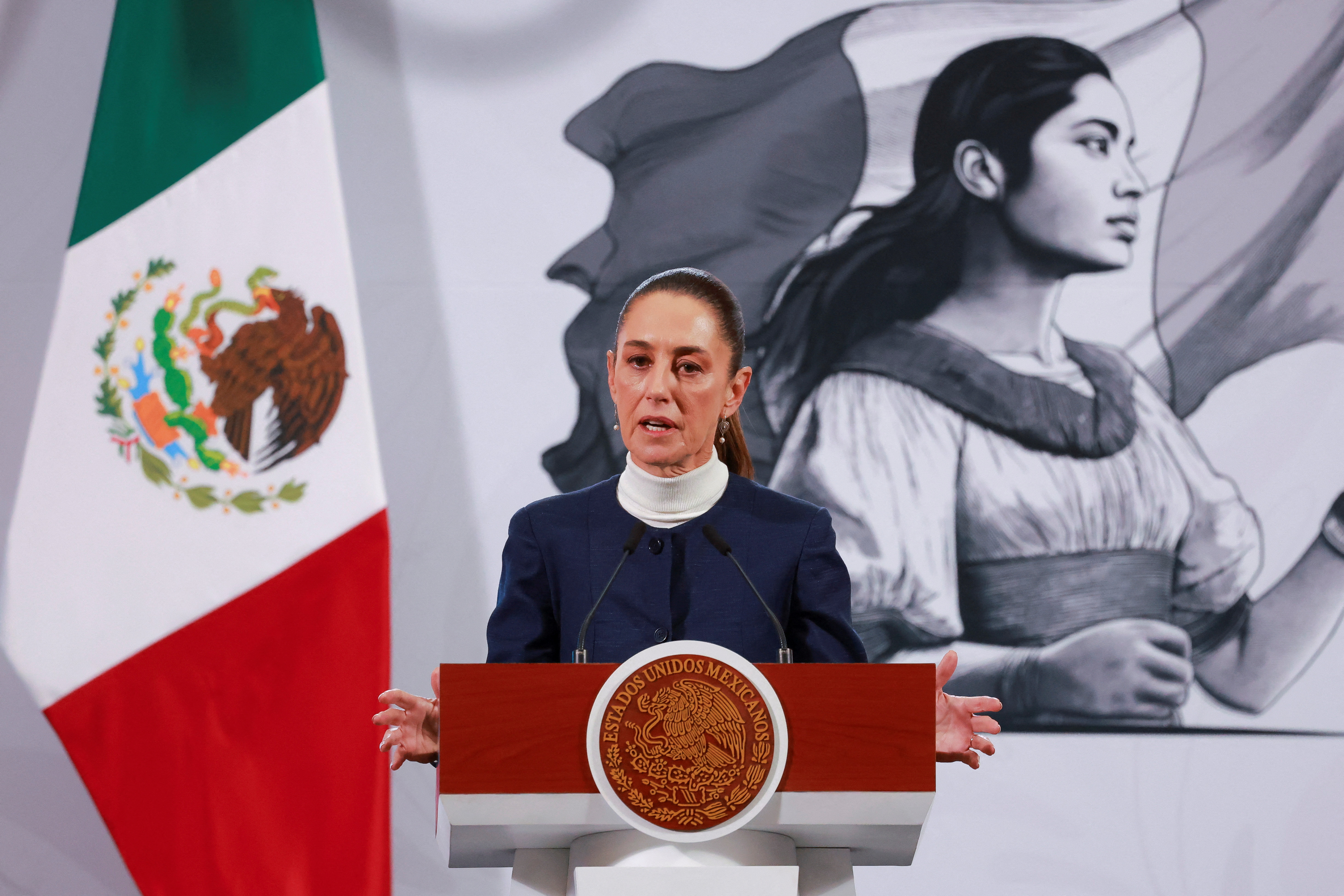 Mexico's President Claudia Sheinbaum speaks during a press conference in Mexico City, Mexico