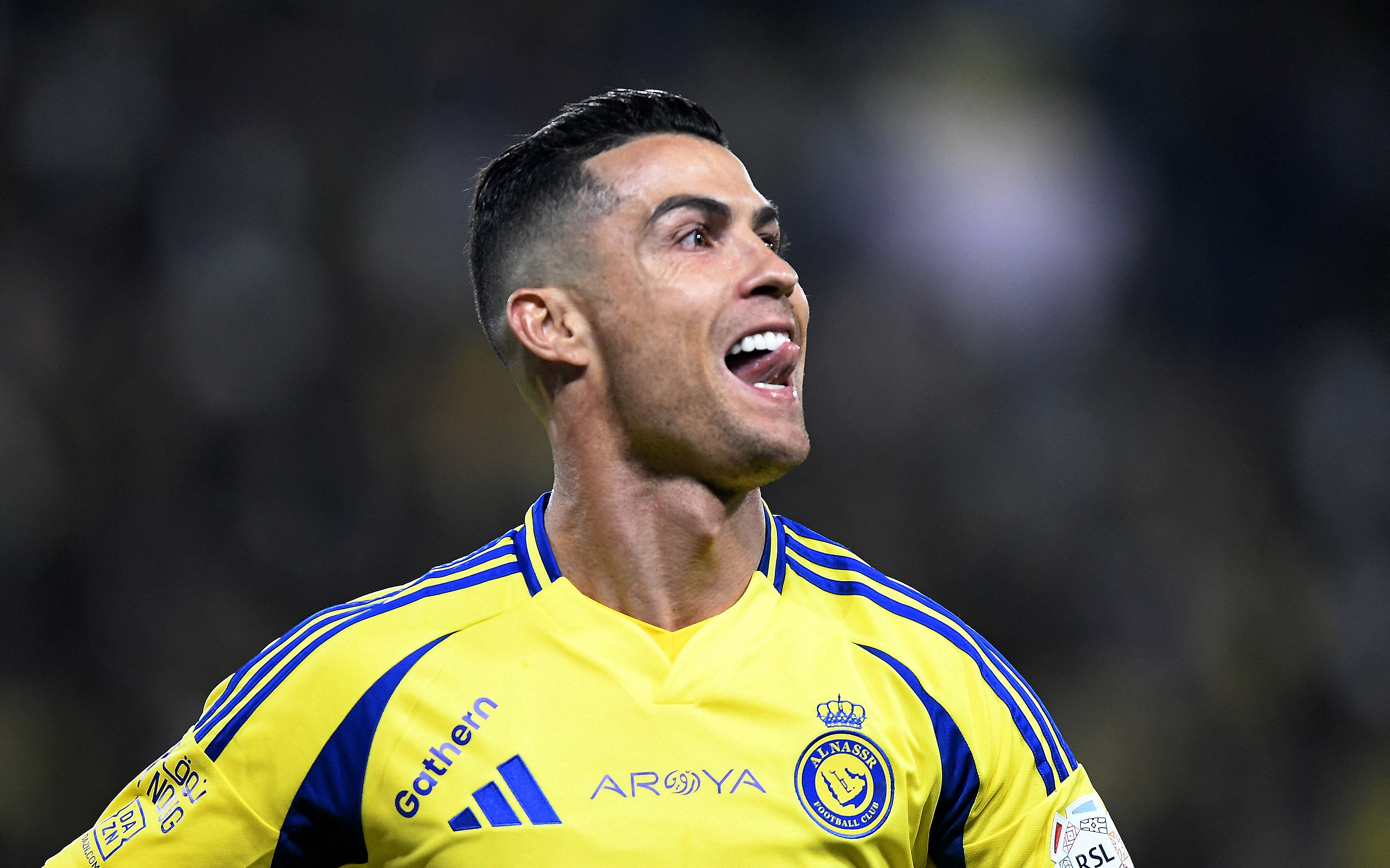 Soccer Football - Saudi Pro League - Al Nassr v Al Fayah - Al-Awwal Park, Riyadh, Saudi Arabia - February 7, 2025 Al Nassr's Cristiano Ronaldo celebrates scoring their third goal REUTERS/Stringer