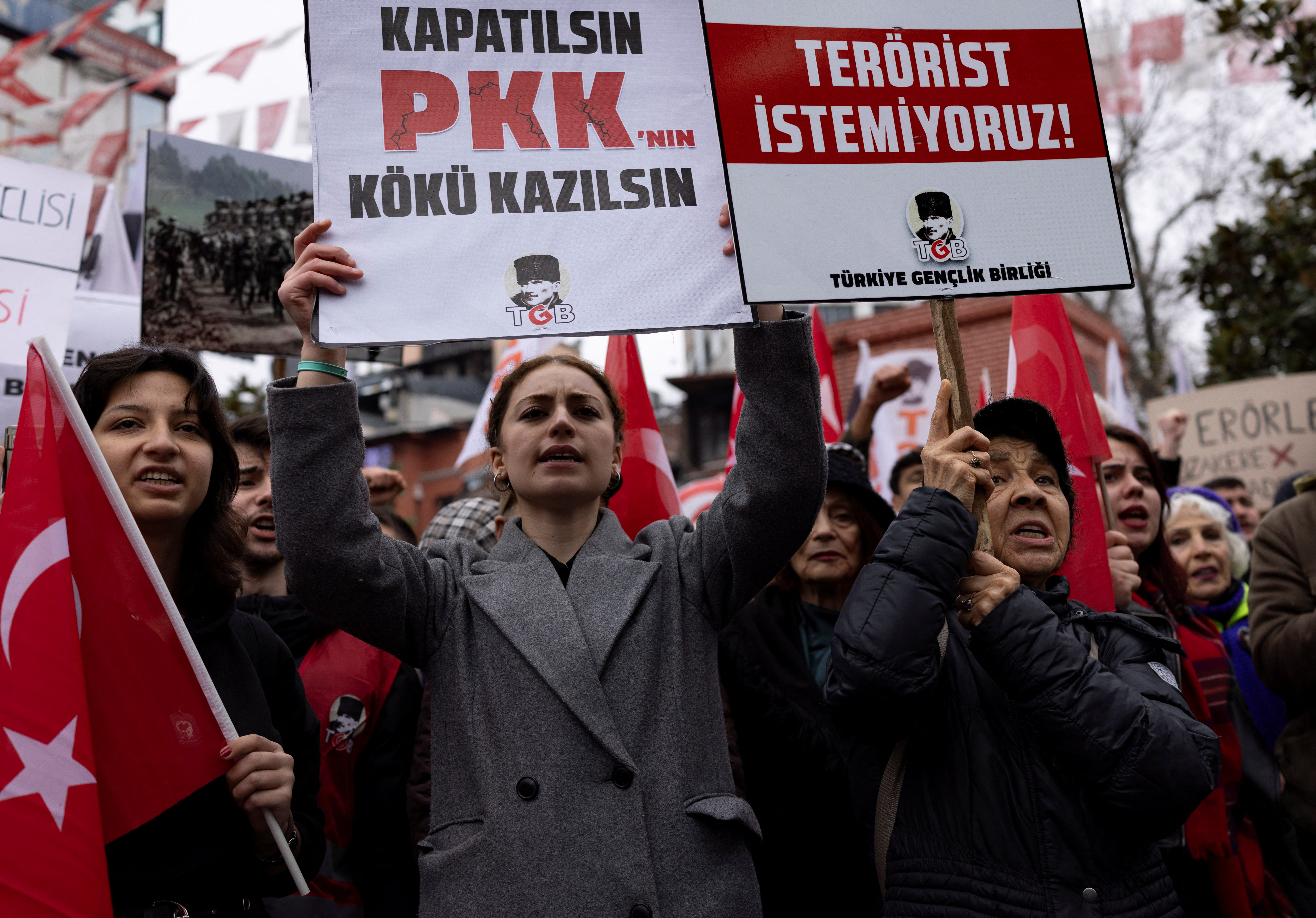 Turkish people gather in Istanbul to protest.