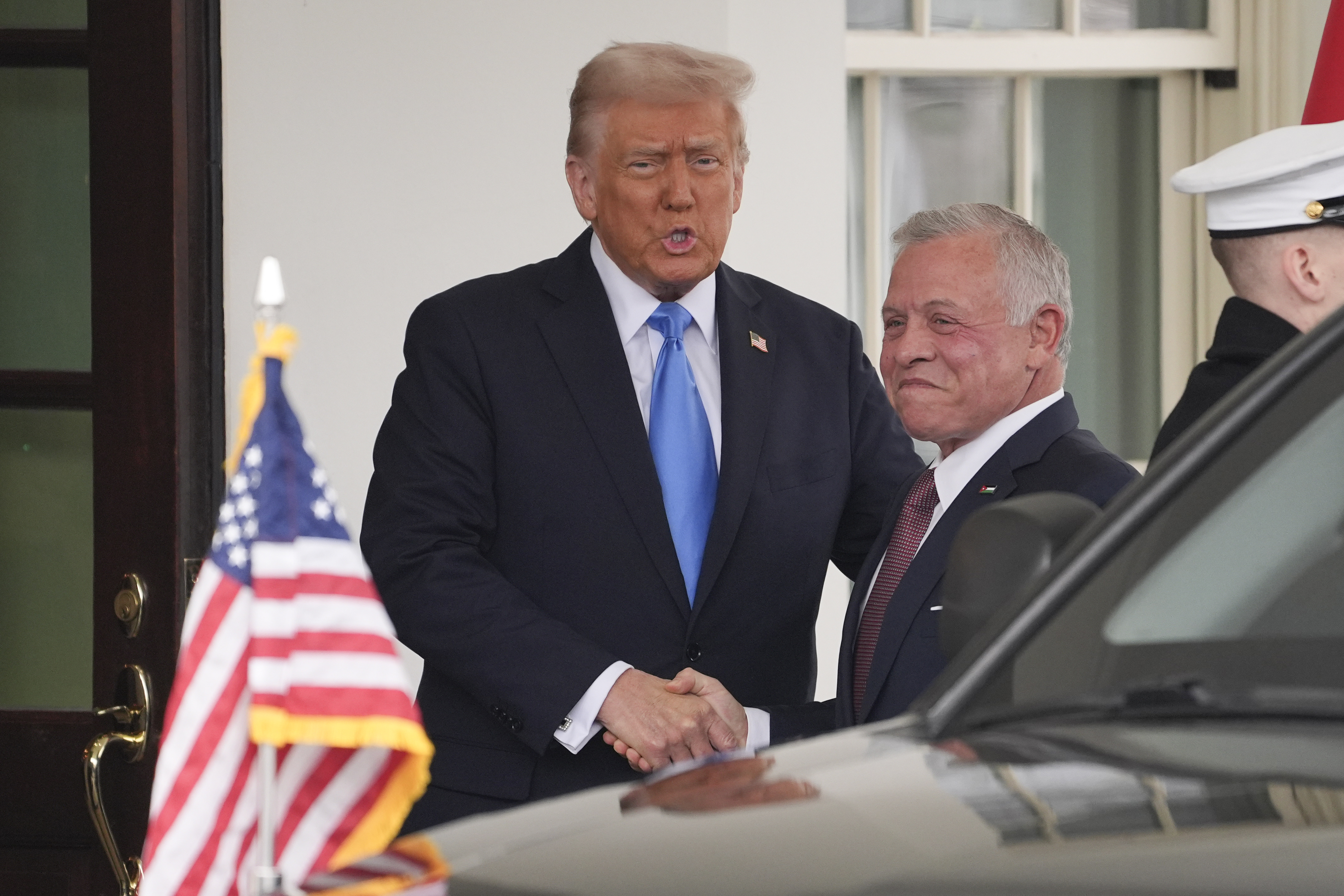 President Donald Trump greets Jordan's King Abdullah II at the White House, Tuesday, February 11, 2025, in Washington, DC [Evan Vucci/AP Photo]
