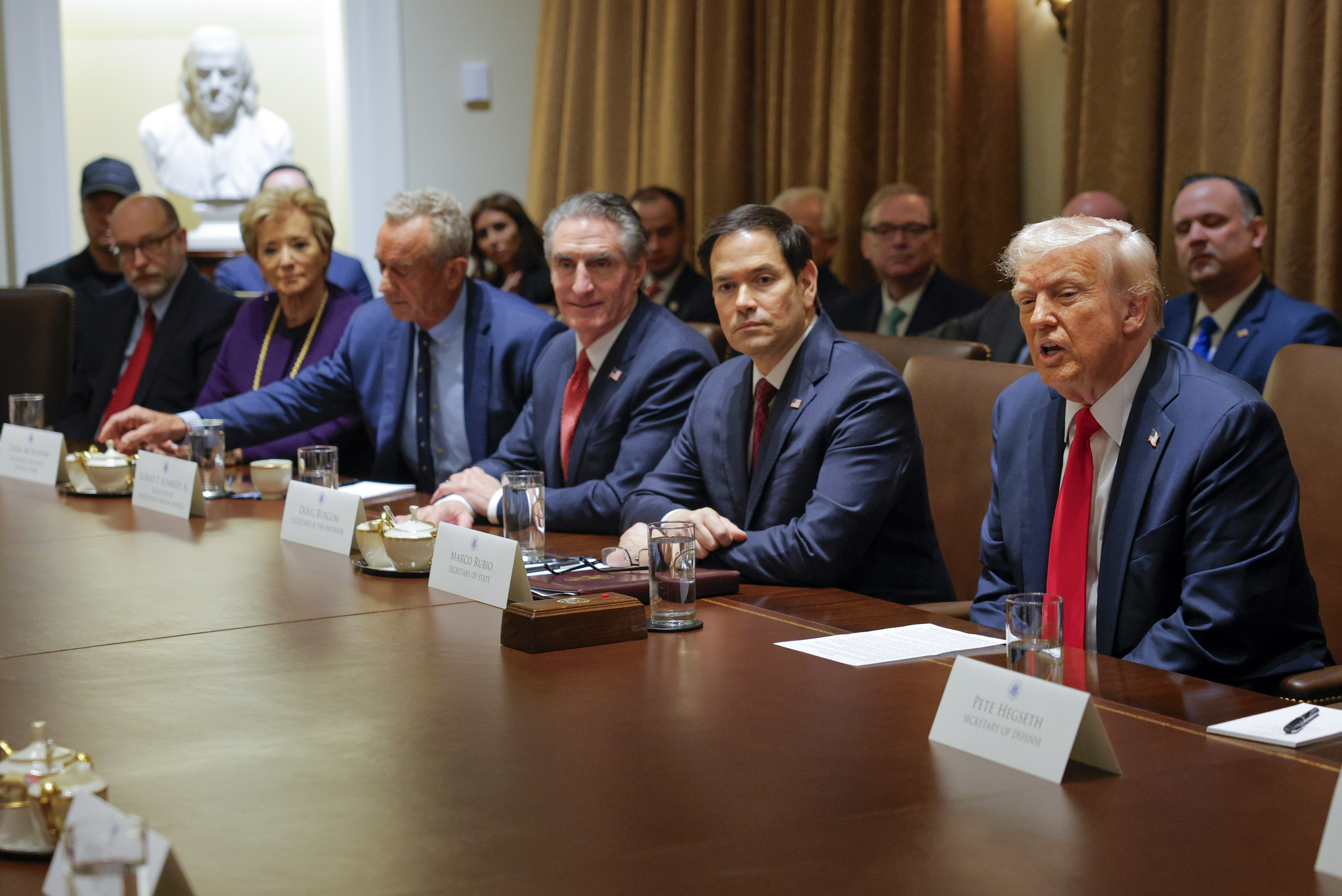 Donald Trump hosts his first cabinet meeting of term two
