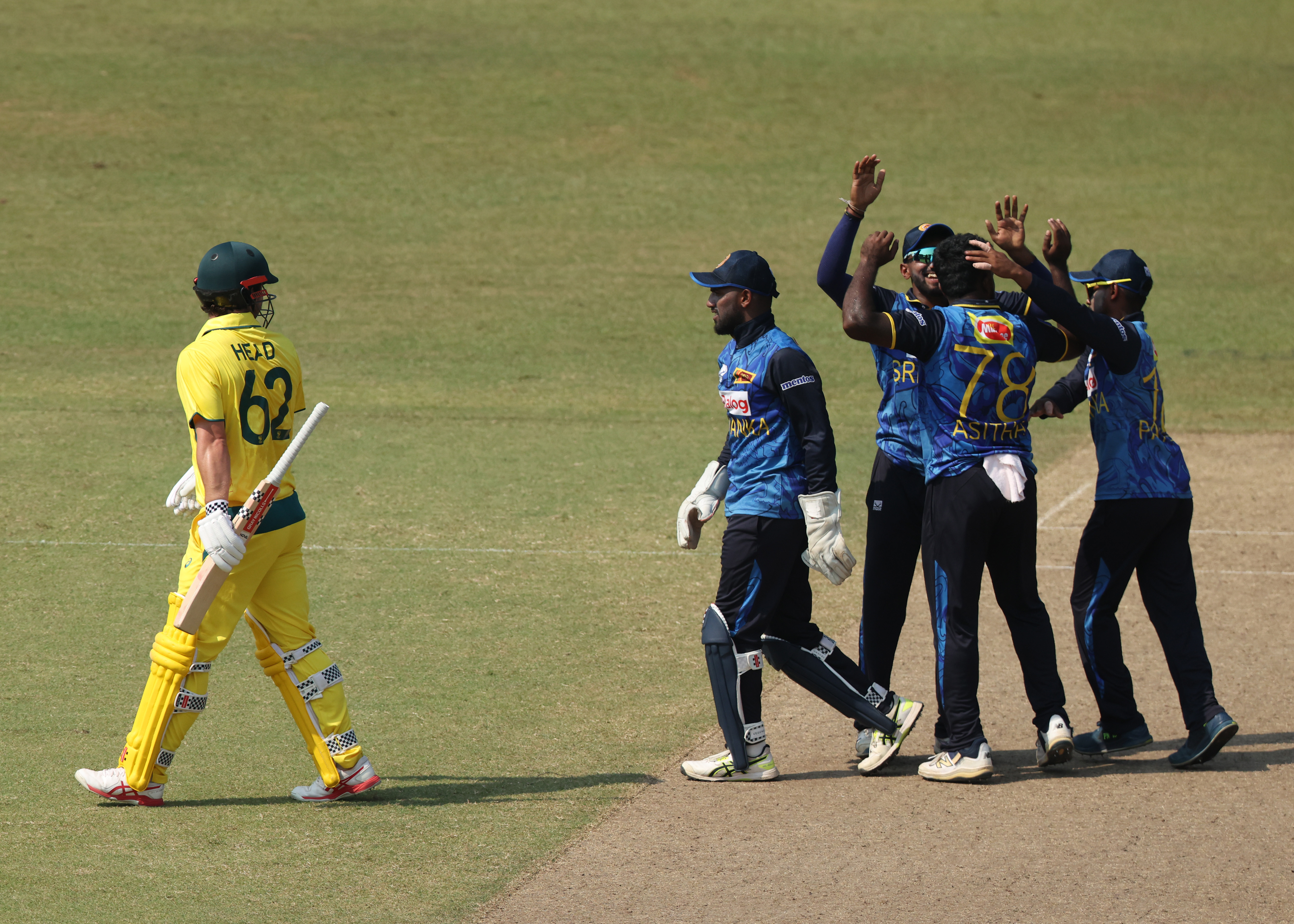GALLE, SRI LANKA - FEBRUARY 14: Travis Head of Australia walks off after he was dismissed during the ODI match between Sri Lanka and Australia at R. Premadasa Stadium on February 14, 2025 in Galle, Sri Lanka. (Photo by Buddhika Weerasinghe/Getty Images)