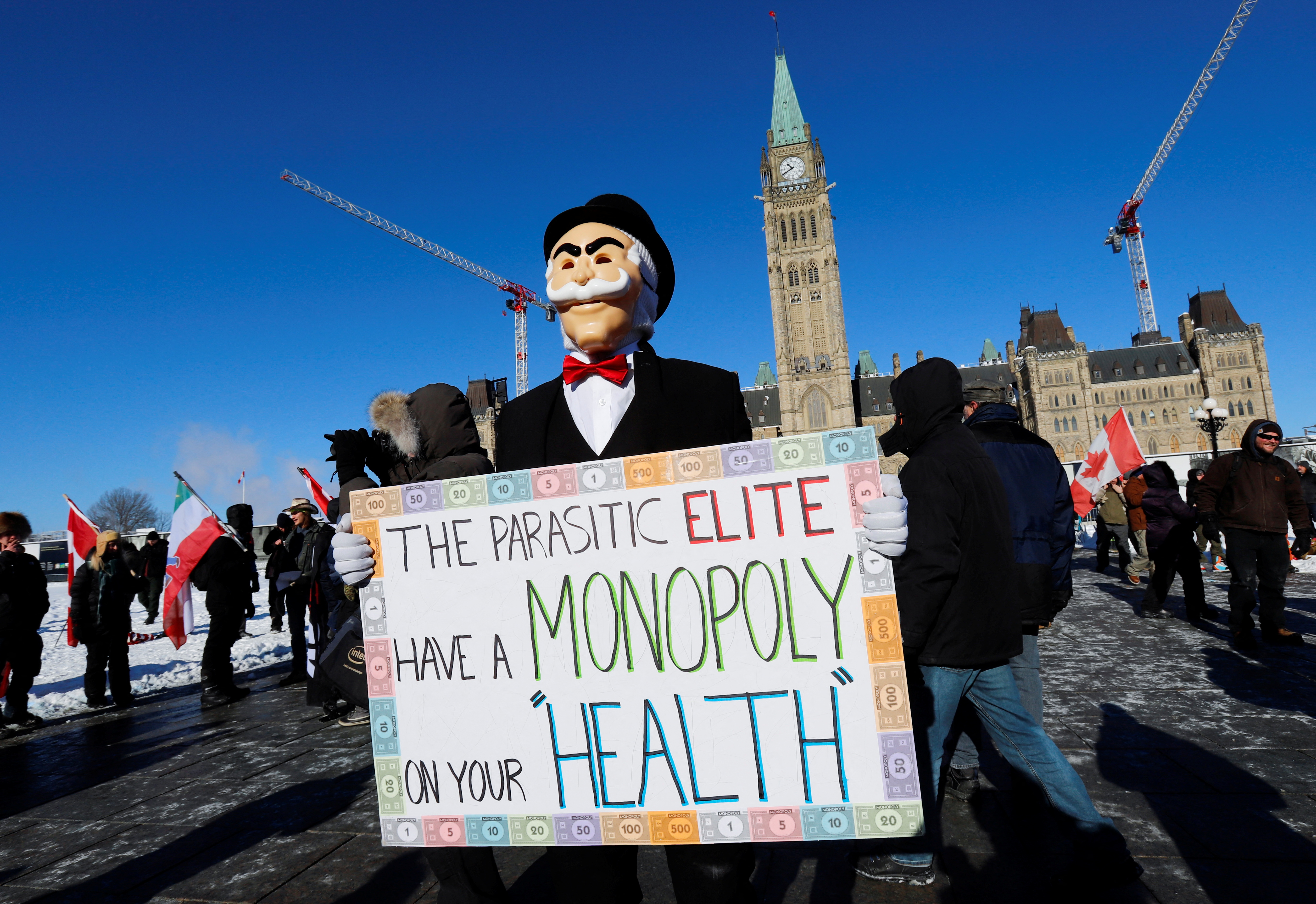 A protester outside Parliament Hill in Ottawa during the 'Freedom Convoy' protest movement