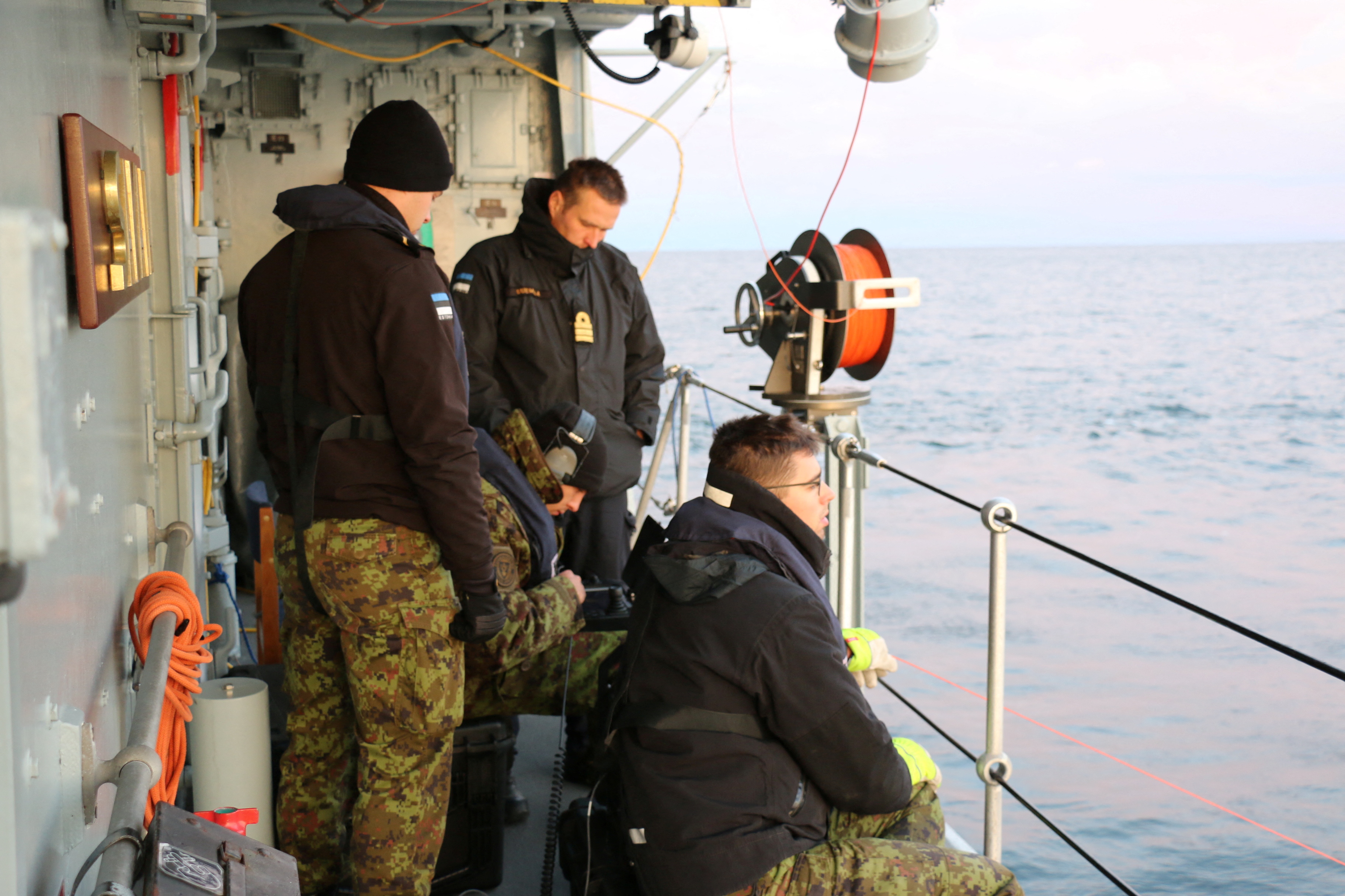 The Estonian Navy conducts an undersea communications cable survey after a subsea gas pipeline and a telecom cable connecting Finland and Estonia under the Baltic Sea was damaged, in the Gulf of Finland, October 10, 2023. [Estonian Navy Handout/Handout via REUTERS]